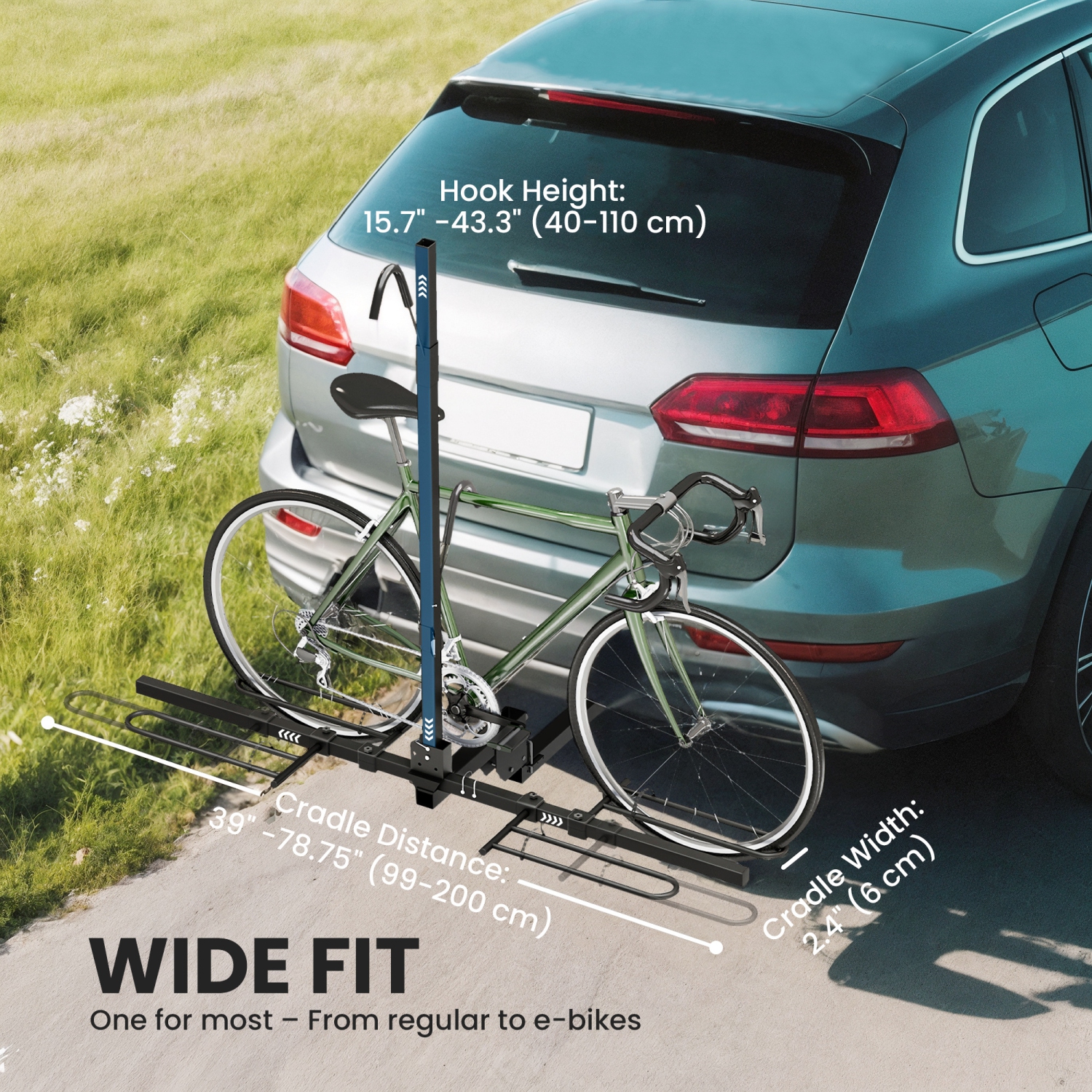 Porte-vélos d'attelage de HOMCOM pour voiture, porte-vélos 200&nbsp;lb 2 avec plateforme, tendeur d'attelage, conception pliable, courroie de