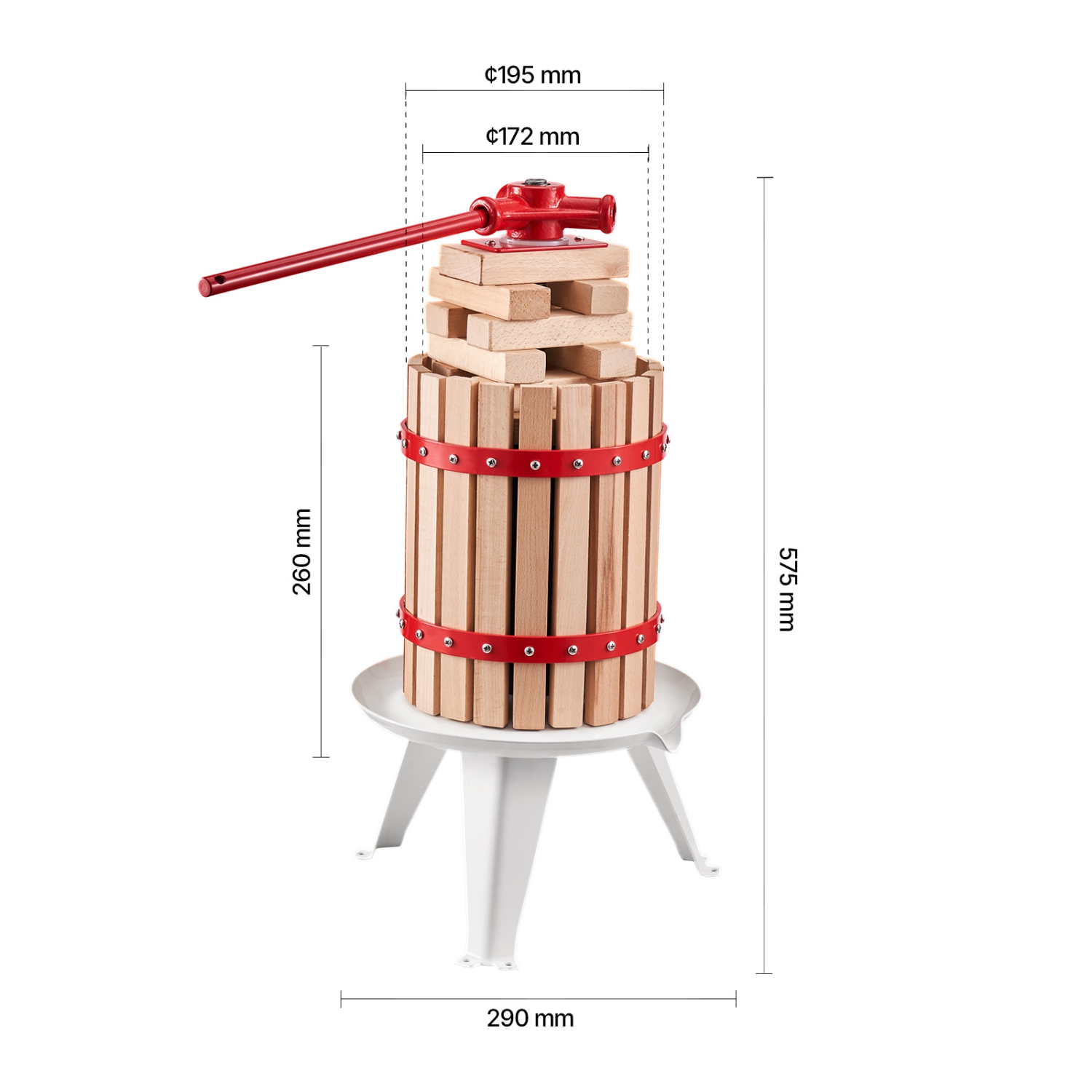 Presse à vin de fruits de 1,6 gal/6&nbsp;L VEVOR, panier en bois massif avec 8 blocs, machine à jus manuelle robuste, presse-huile d'olive au cidre,