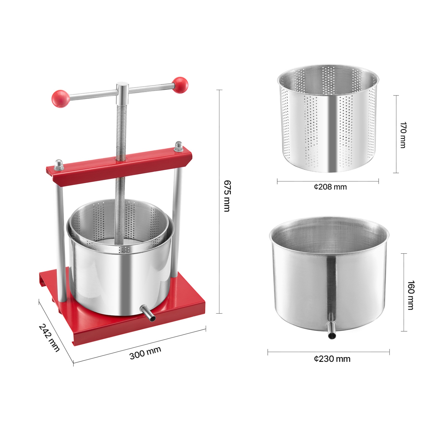 VEVOR 1.6 Gal/ 6 L Fruit Wine Press, 2 Stainless Steel Barrels, Manual Juice Maker, Cider Apple Grape Tincture Honey Olive Oil Making Press with