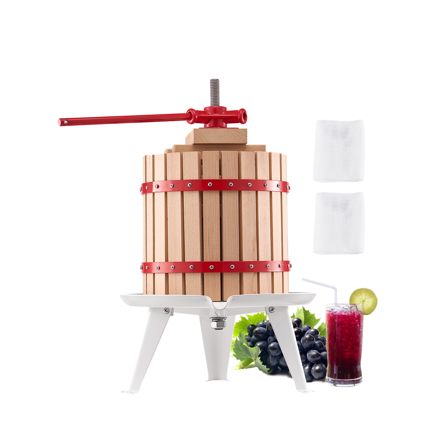 VEVOR 3.2 Gal/ 12 L Fruit Wine Press, Solid Wood Basket with 8 Blocks, Heavy Duty Manual Juice Maker, Cider Apple Grape Honey Olive Oil Making Press