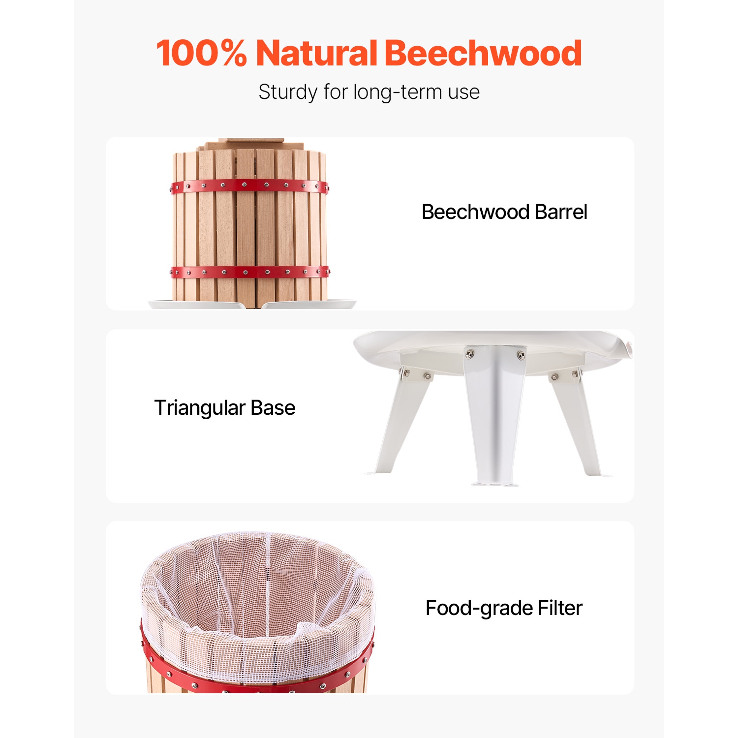 VEVOR 3.2 Gal/ 12 L Fruit Wine Press, Solid Wood Basket with 8 Blocks, Heavy Duty Manual Juice Maker, Cider Apple Grape Honey Olive Oil Making Press