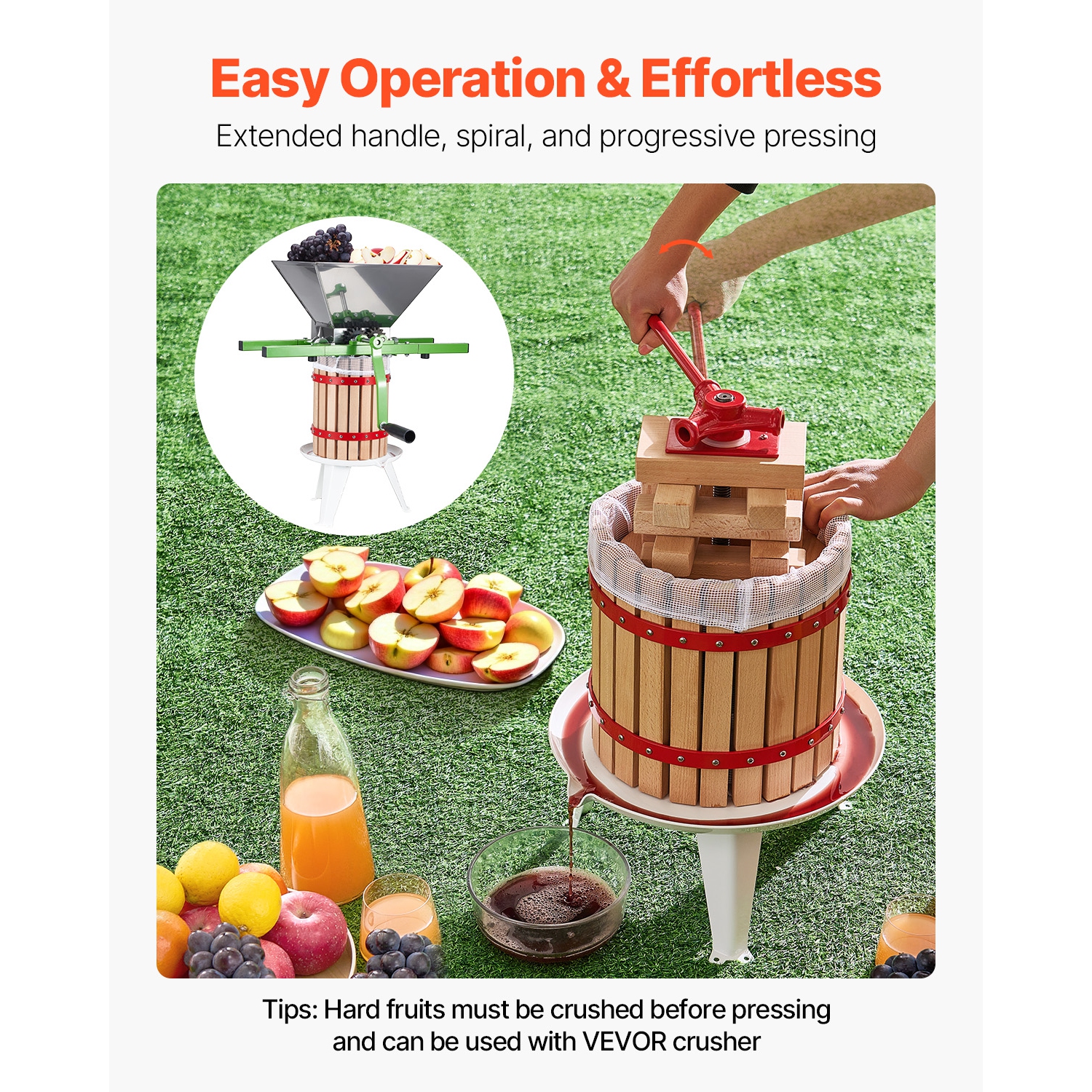 VEVOR 3.2 Gal/ 12 L Fruit Wine Press, Solid Wood Basket with 8 Blocks, Heavy Duty Manual Juice Maker, Cider Apple Grape Honey Olive Oil Making Press