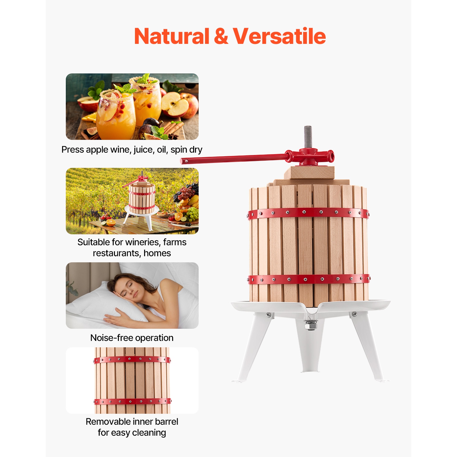VEVOR 3.2 Gal/ 12 L Fruit Wine Press, Solid Wood Basket with 8 Blocks, Heavy Duty Manual Juice Maker, Cider Apple Grape Honey Olive Oil Making Press