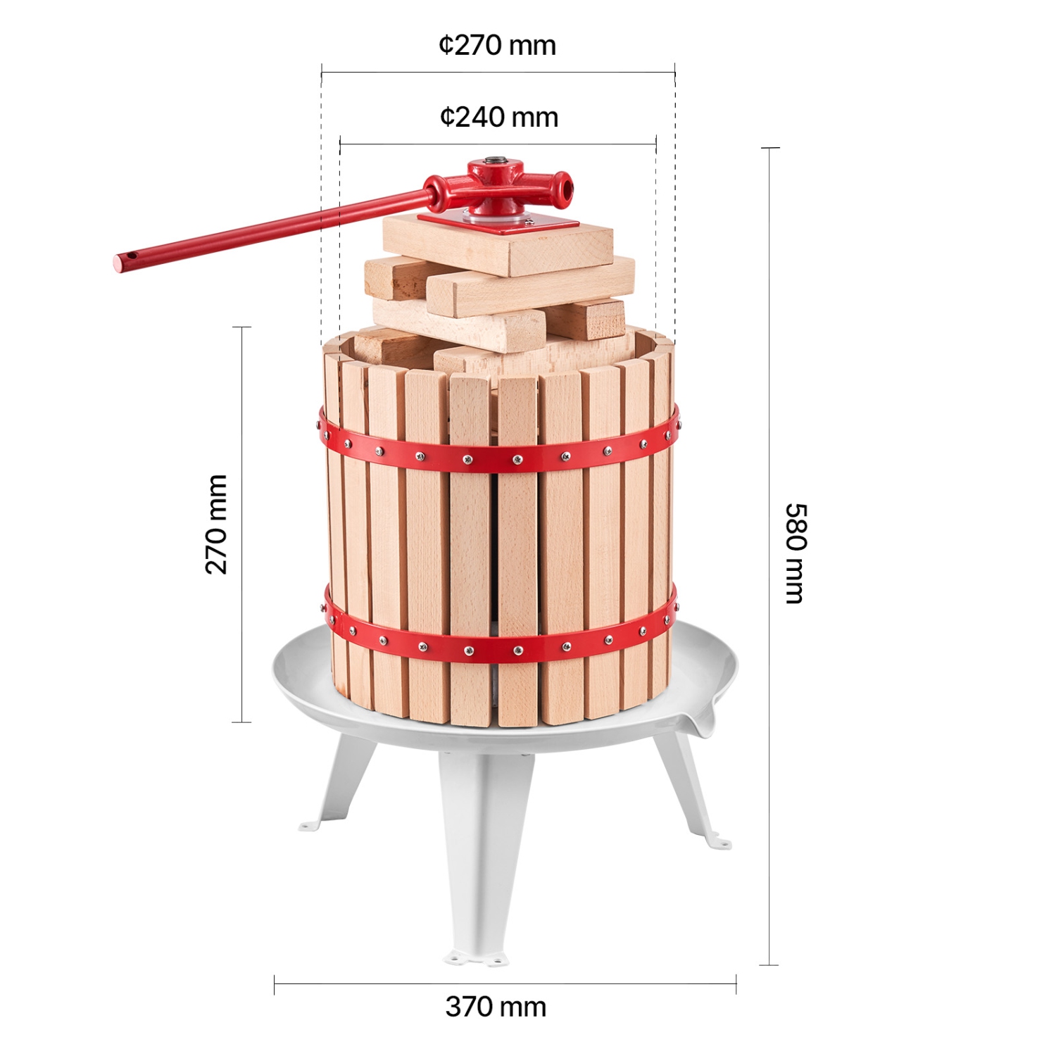 VEVOR 3.2 Gal/ 12 L Fruit Wine Press, Solid Wood Basket with 8 Blocks, Heavy Duty Manual Juice Maker, Cider Apple Grape Honey Olive Oil Making Press