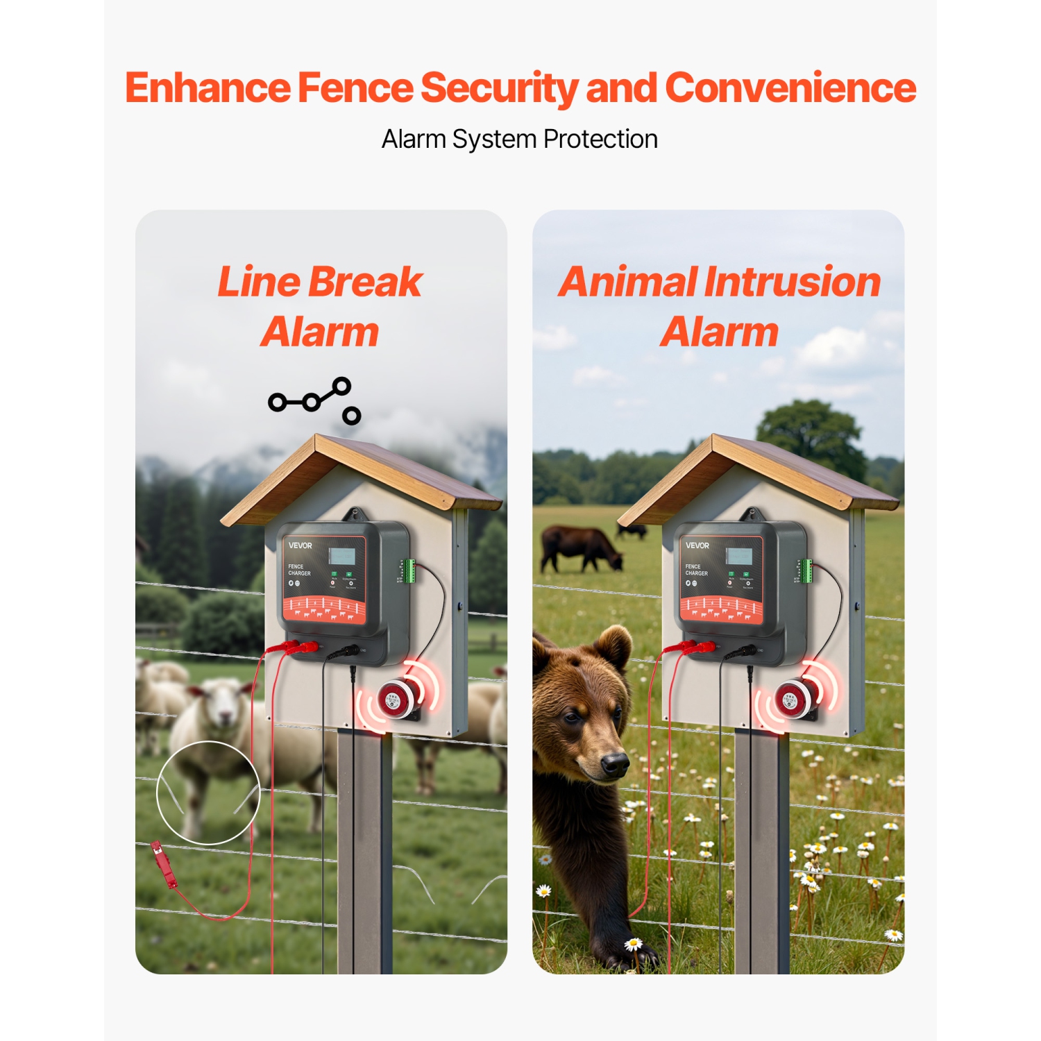 VEVOR 2J/3J/5J Multi-Powered Electric Fence Charger, Electric Fence Energizer with Real-Time LED Display, 6.2 Miles Range, AC DC Powerful Fences