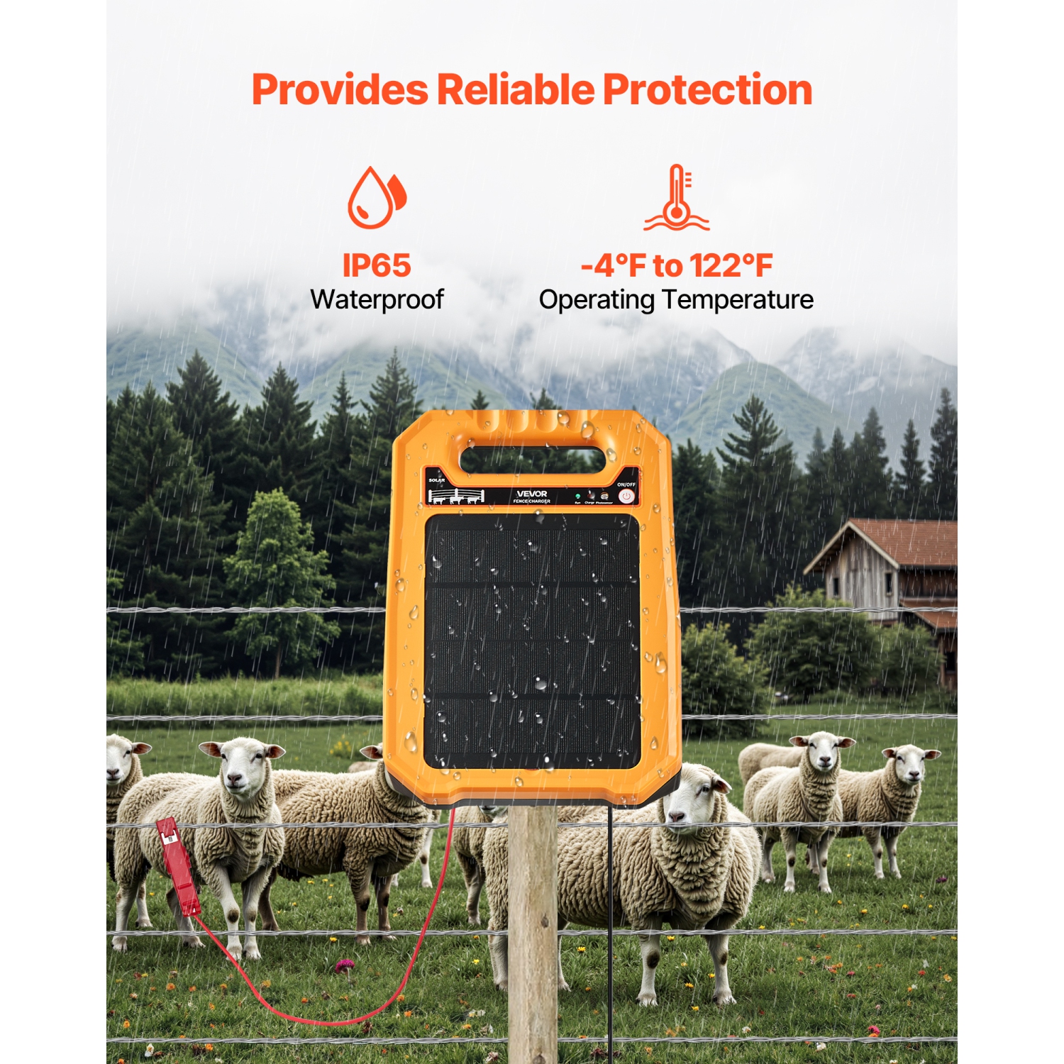 VEVOR 0.3J 8 kV Solar Fence Charger, Solar Powered Fence Charger, 1.86 Miles Range, Weather-Resistant Electric Fence Energizer Kit, 7 Days Runtime,
