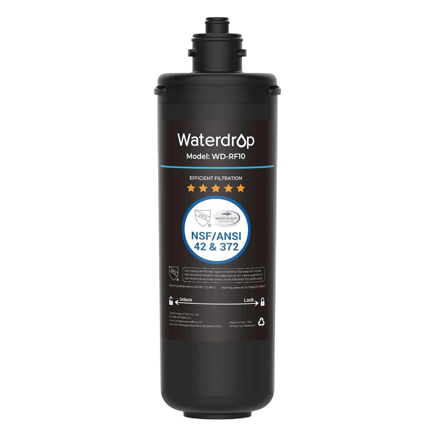Waterdrop – Cartouche de filtre de rechange RF10 pour filtre à eau de dessous d'évier 10/10UB, capacité de 11 000 gallons