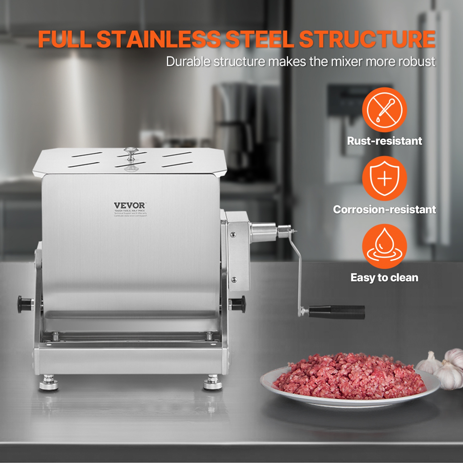 VEVOR 15L Manual Meat Mixer, Tilt Tank Meat Processing Equipment(Mixing Max 15LBS for Meat), Stainless Steel Meat Mixer, Sausage Mixer Machine with