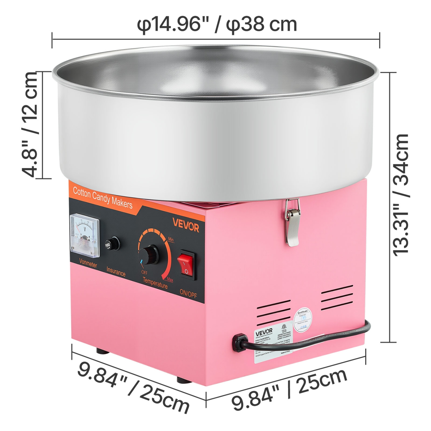 VEVOR 1000W Cotton Candy Machine Commercial, Electric Candy Floss Maker, Easy Use with 15 inch Stainless Steel Bowl and Sugar Scoop, Makes Hard Candy