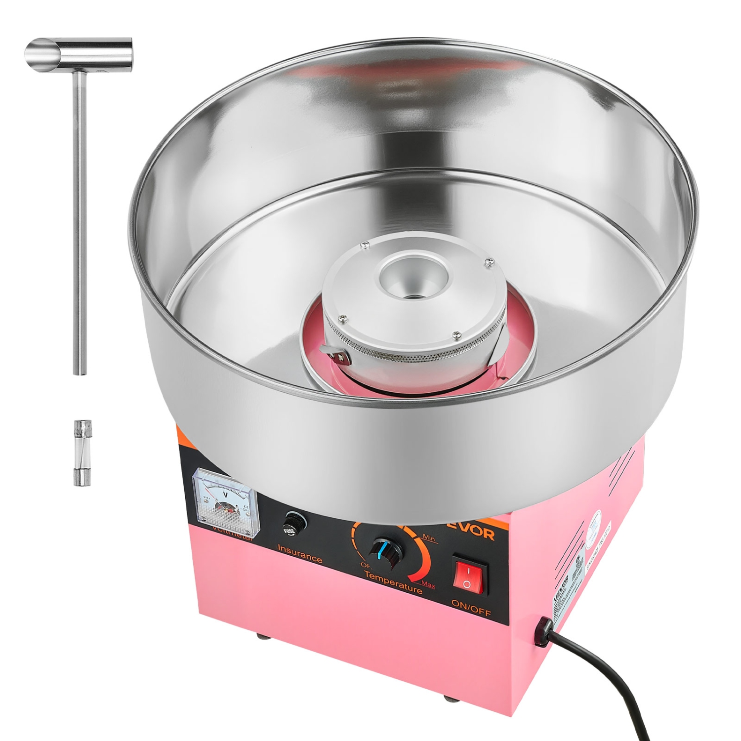 VEVOR 1000W Cotton Candy Machine Commercial, Electric Candy Floss Maker, Easy Use with 15 inch Stainless Steel Bowl and Sugar Scoop, Makes Hard Candy