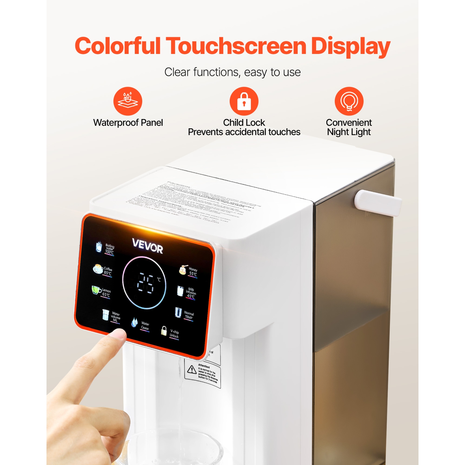 Distributeur d'eau chaude instantané VEVOR 101&nbsp;oz, distributeur d'eau de comptoir avec 6 réglages de température et 7 volumes d'eau, réservoir