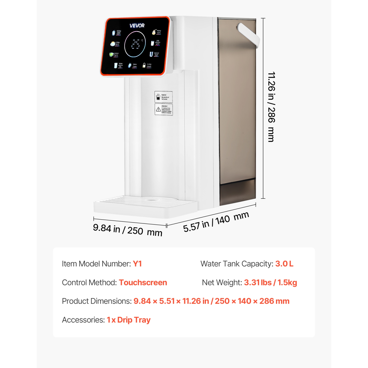 Distributeur d'eau chaude instantané VEVOR 101&nbsp;oz, distributeur d'eau de comptoir avec 6 réglages de température et 7 volumes d'eau, réservoir