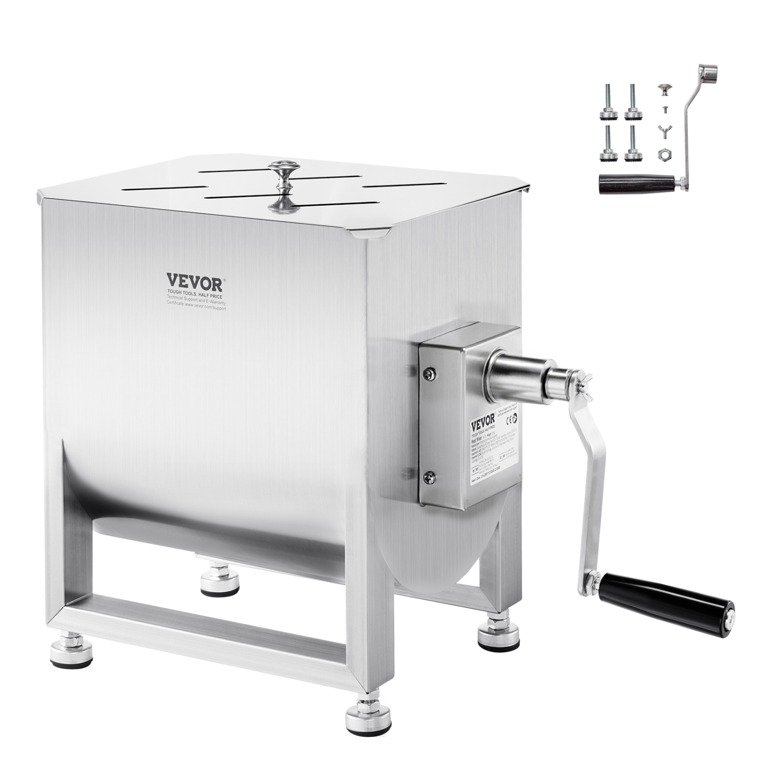 VEVOR 30L Manual Meat Mixer, Fixed Tank Meat Processing Equipment(Mixing Max 30LBS for Meat), Stainless Steel Meat Mixer, Sausage Mixer Machine with