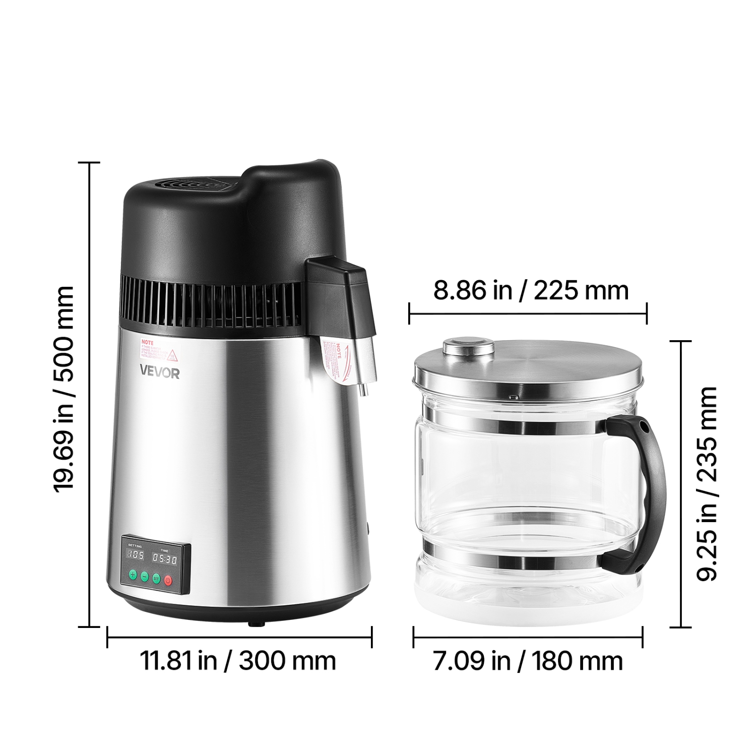 VEVOR 6L 1.6 Gallon Water Distiller, Larger Pure Water Purifier Filter For Home Table Countertop, 900W Glass Pot Distilled Maker, Stainless Steel