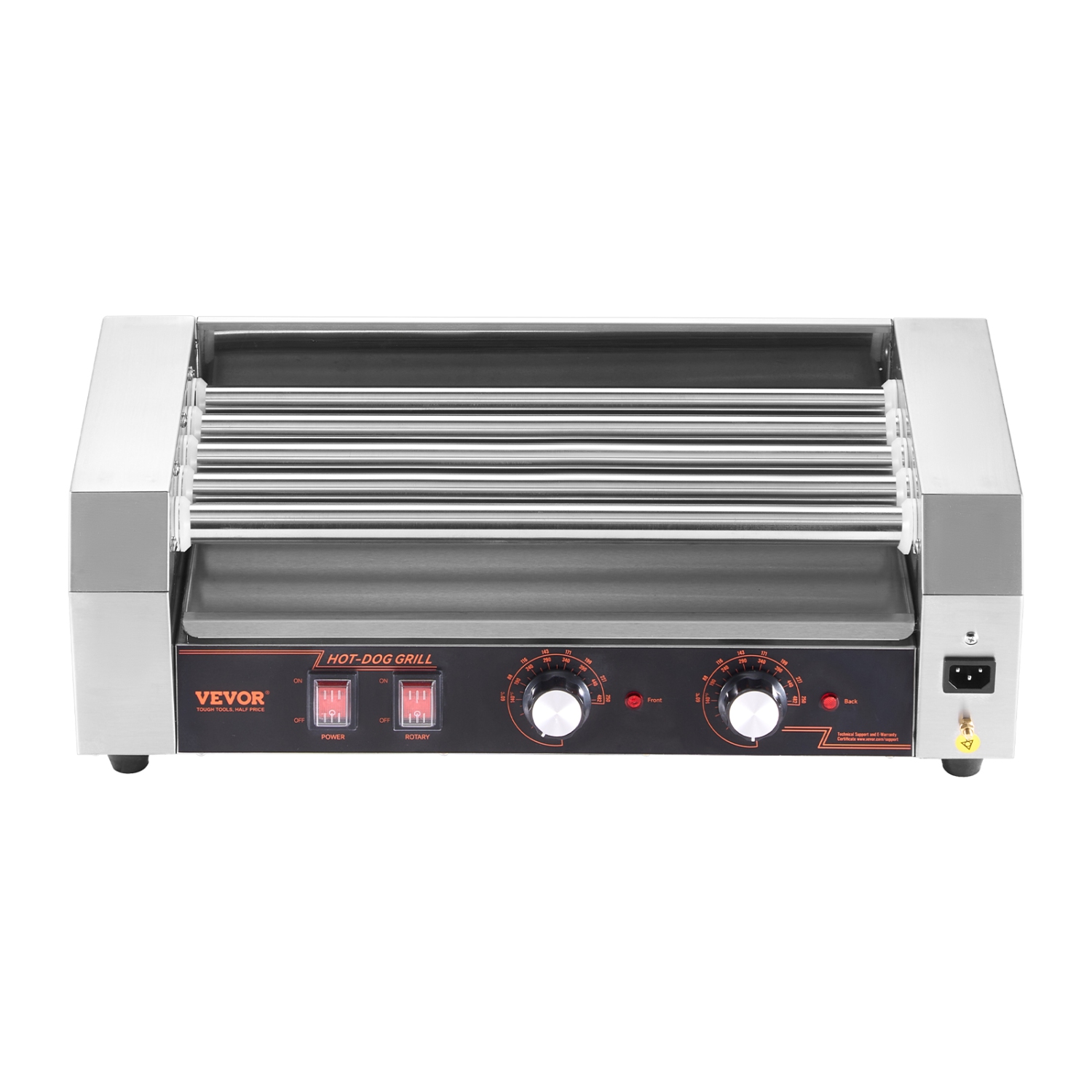 VEVOR 750W Hot Dog Roller, 12 Hot Dog 5 Rollers, Stainless Steel Sausage Grill Cooker, Hot Dog Machine with Dual Temp Control, Removable Oil Drip