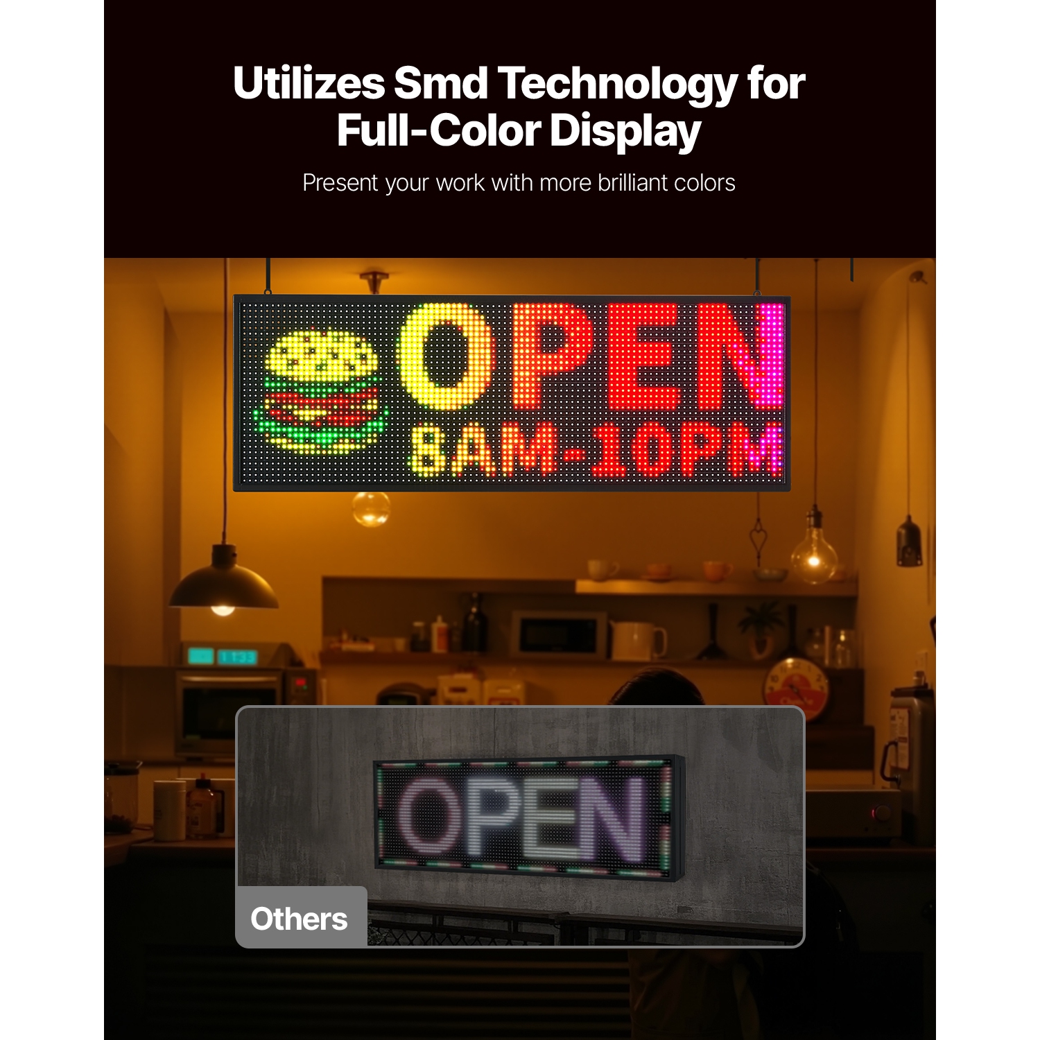 VEVOR P10 Programmable LED Sign,Full Color Flexible Digital Scrolling Panel, DIY Custom Text Pattern GIF Display Board, Bluetooth APP Control Message