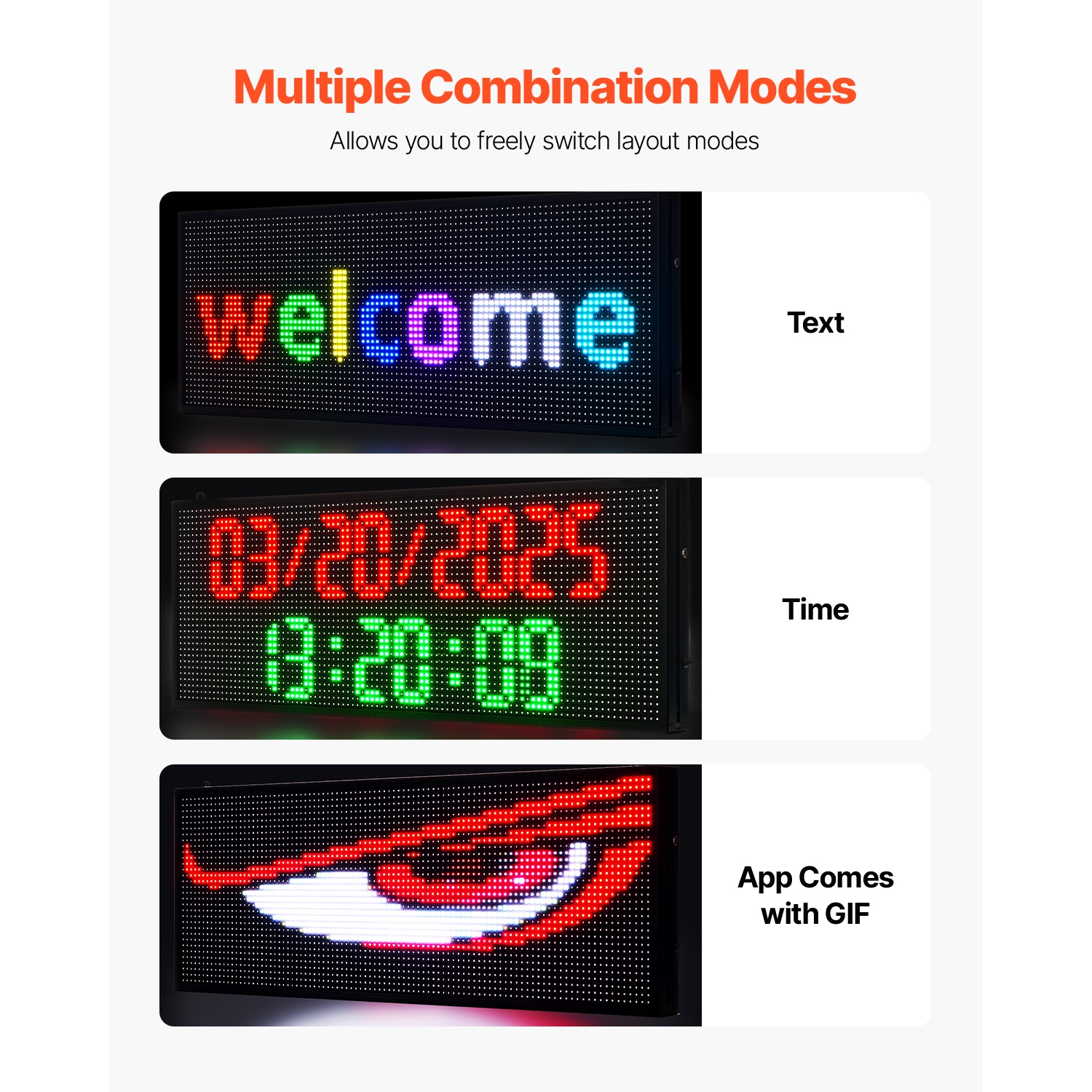 VEVOR P10 Programmable LED Sign,Full Color Flexible Digital Scrolling Panel, DIY Custom Text Pattern GIF Display Board, Bluetooth APP Control Message