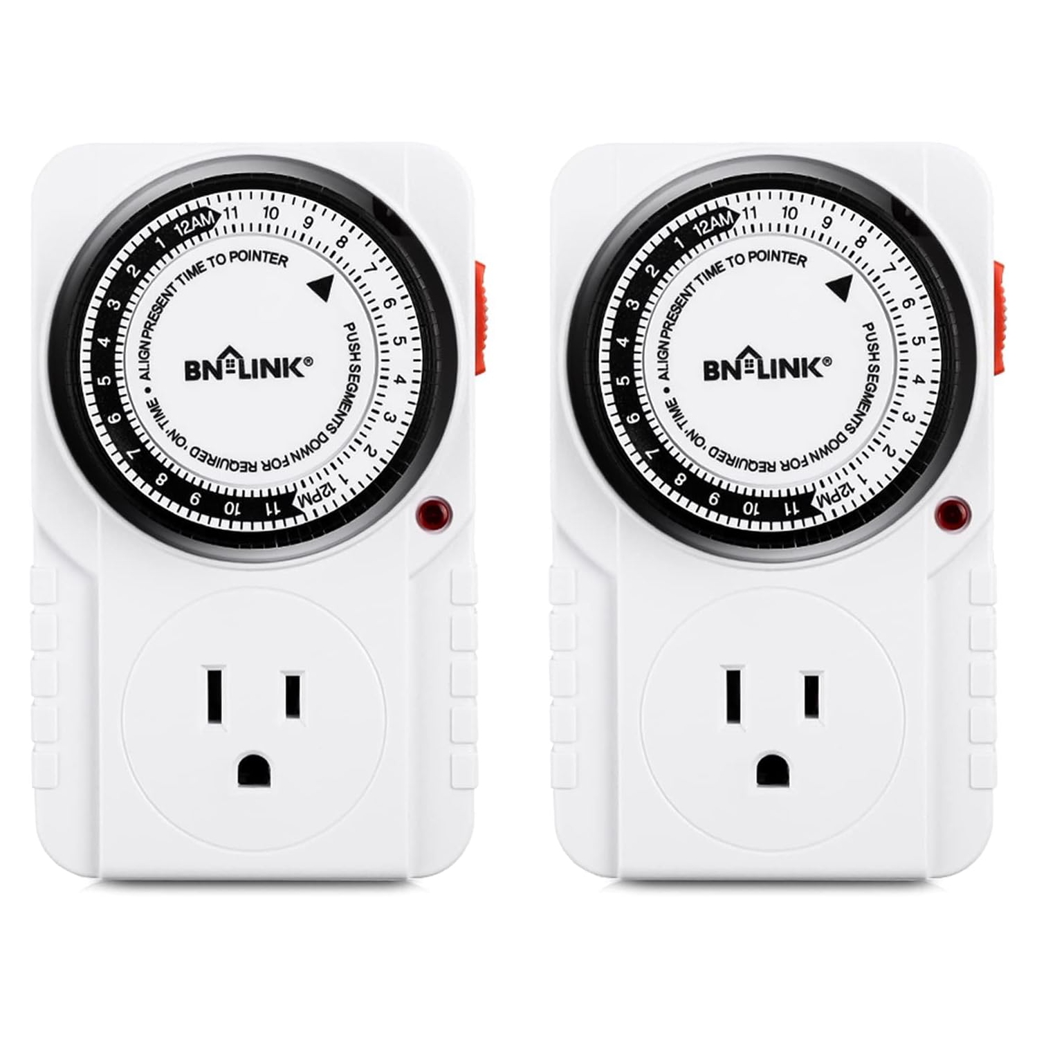 BN-LINK 24 Hour Plug-in Mechanical Timer Grounded for Aquarium, Grow Light, Hydroponics, Indoor Lighting, Home Appliances, ETL Listed 125VAC, 60 Hz,