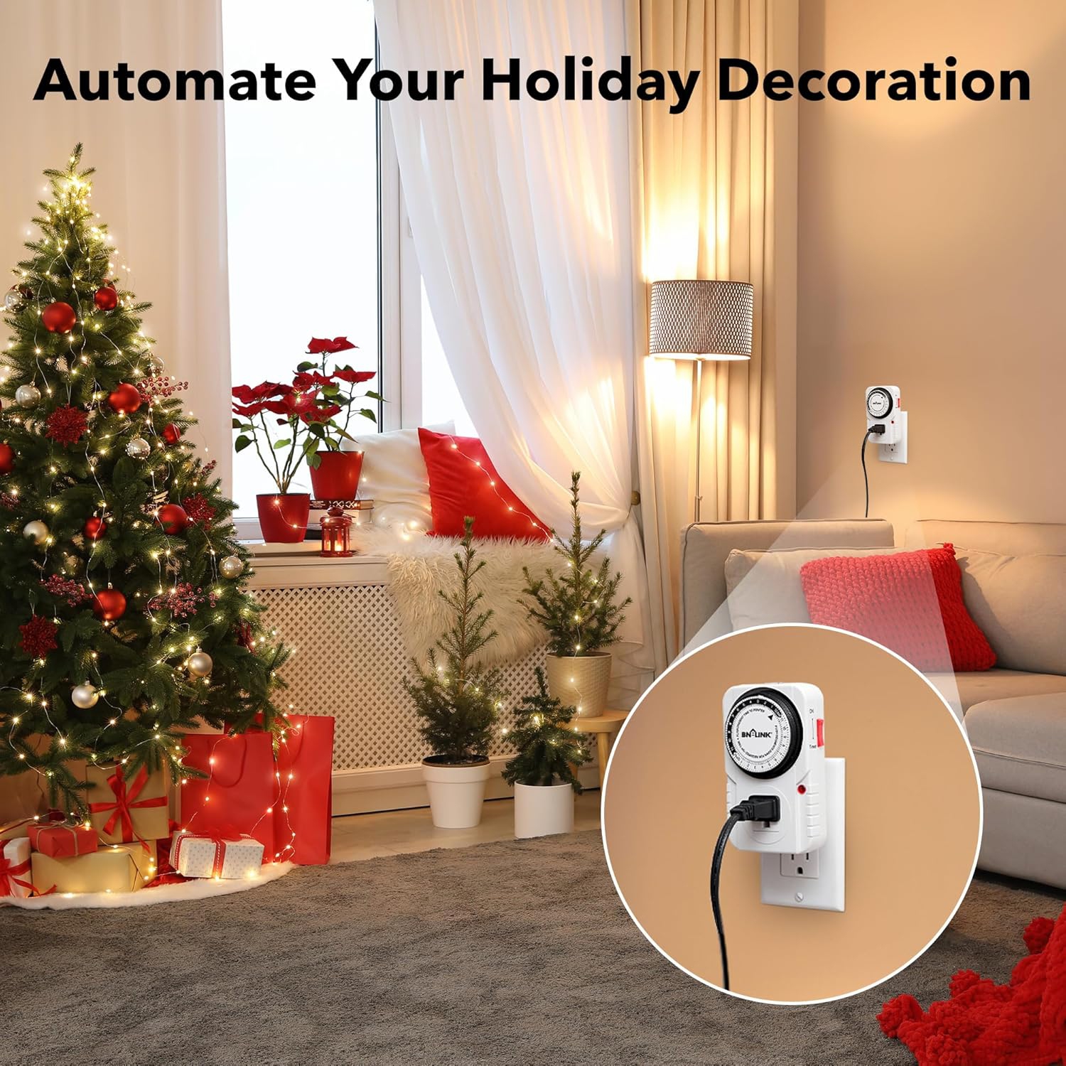 BN-LINK 24 Hour Plug-in Mechanical Timer Grounded for Aquarium, Grow Light, Hydroponics, Indoor Lighting, Home Appliances, ETL Listed 125VAC, 60 Hz,