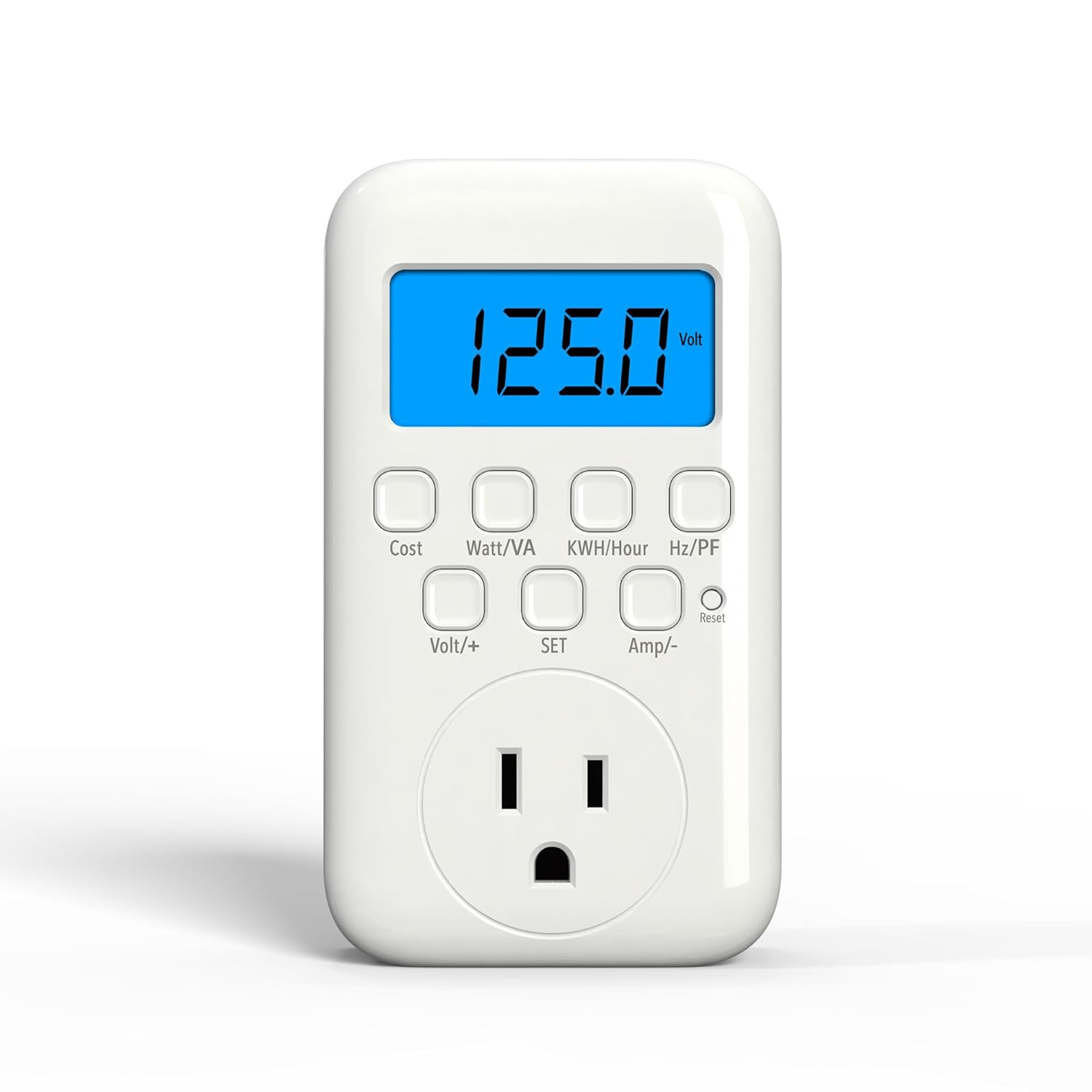 HBN Electricity Usage Monitor: LCD Plug-in Power Meter with Backlight, Tracks Watt/KWH/Voltage/Digital Cost, 9 Display Modes for Energy Saving, White