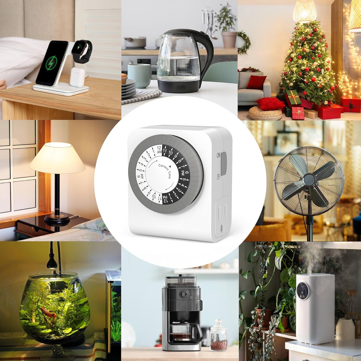 BN-LINK Indoor Dual Outlet Timers, Heavy-Duty Mechanical, 24-Hour, 3-Prong Design with 30-Minute Intervals for Lamps, Indoor Lighting, and Christmas