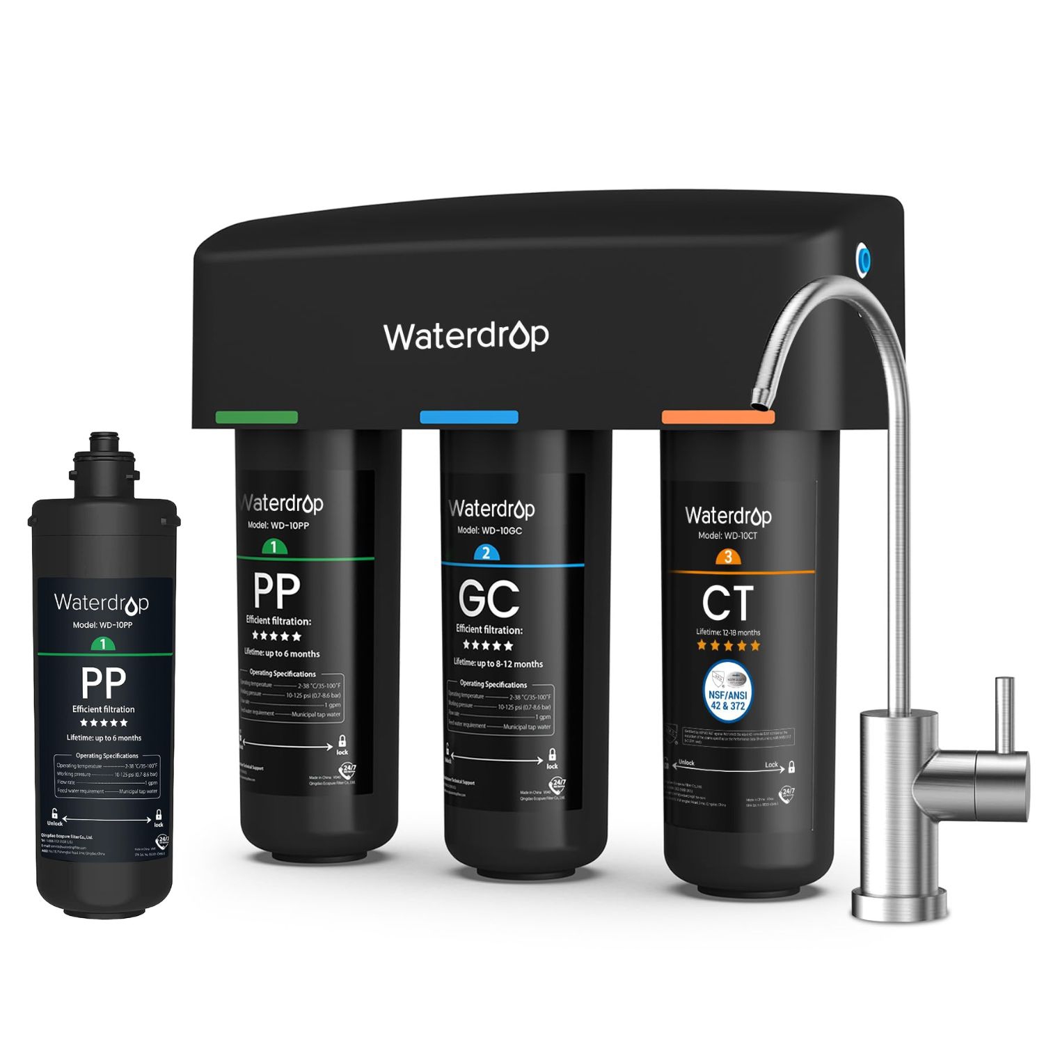 Waterdrop TSB Under Sink Water Filter System Includes an Extra PP Filter