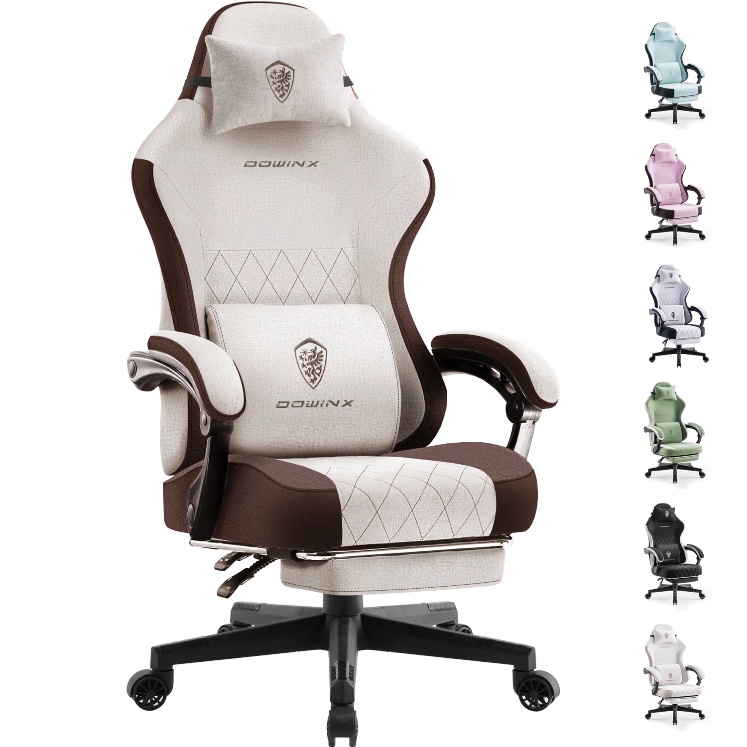 Dowinx Gaming Chair Fabric with Footrest, Ergonomic Computer Chair with Massage Lumbar Support, Big and Tall Game Chair for Adults, Home Office Chair