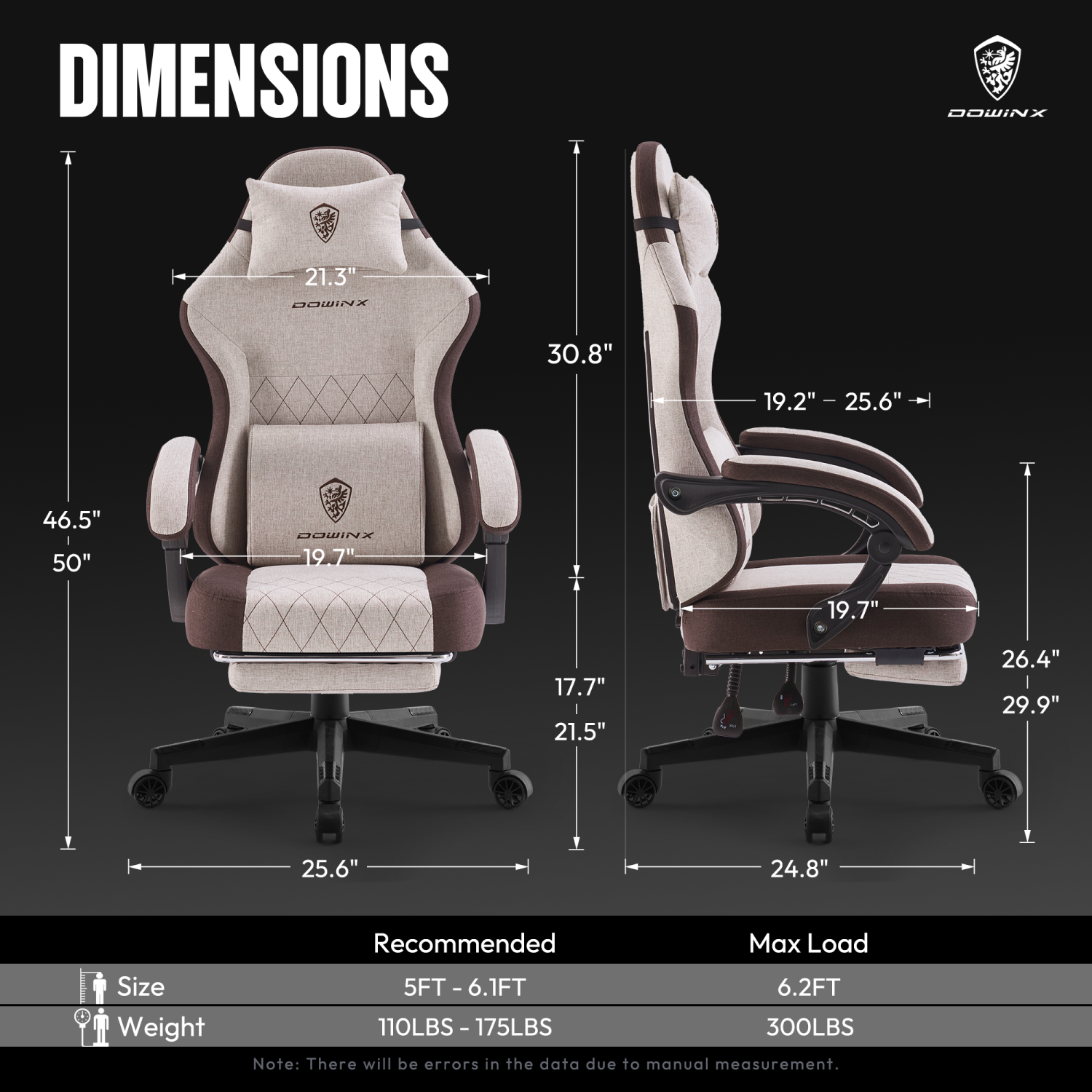 Dowinx Gaming Chair Fabric with Footrest, Ergonomic Computer Chair with Massage Lumbar Support, Big and Tall Game Chair for Adults, Home Office Chair