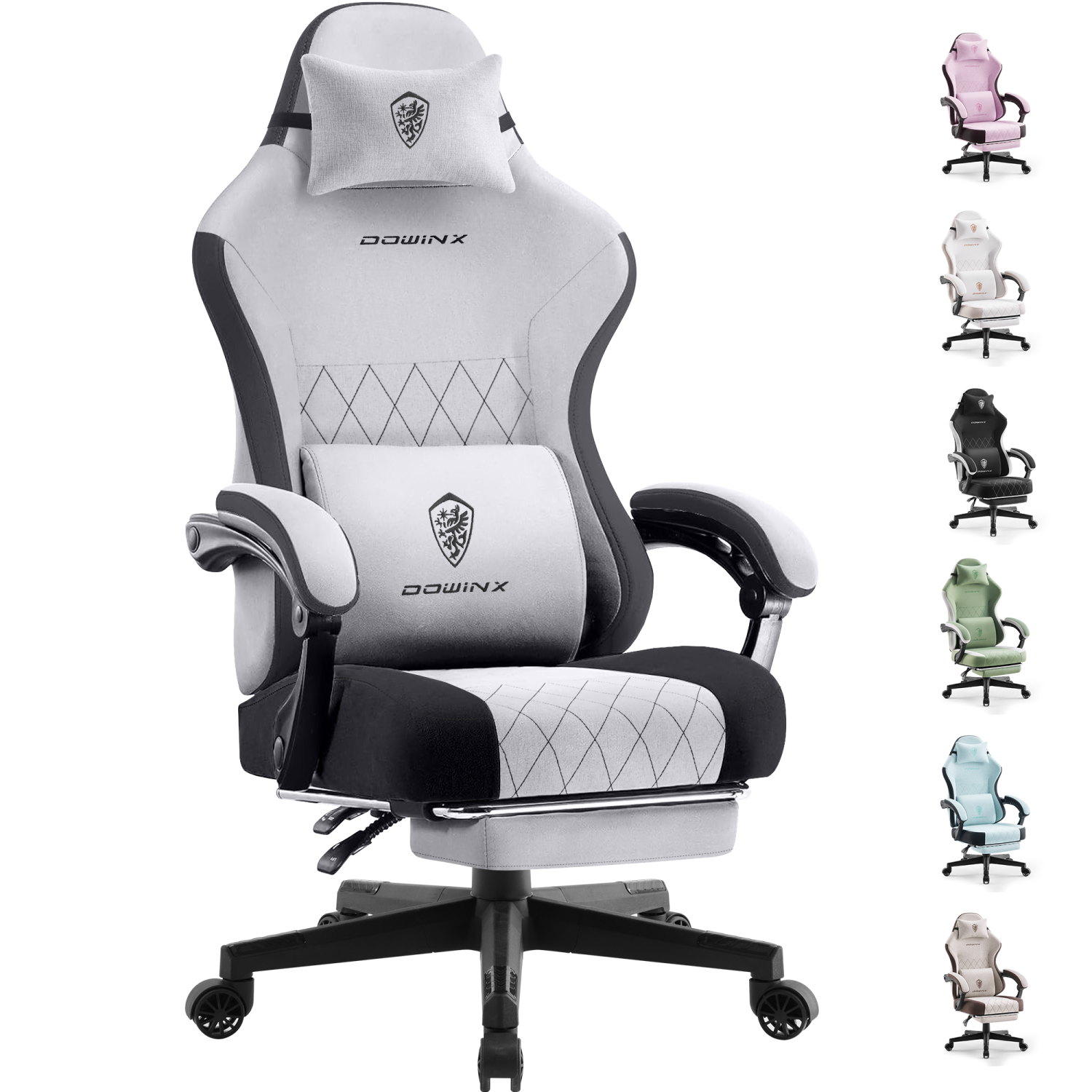 Dowinx Gaming Chair Fabric with Footrest, Ergonomic Computer Chair with Massage Lumbar Support, Big and Tall Game Chair for Adults, Home Office Chair