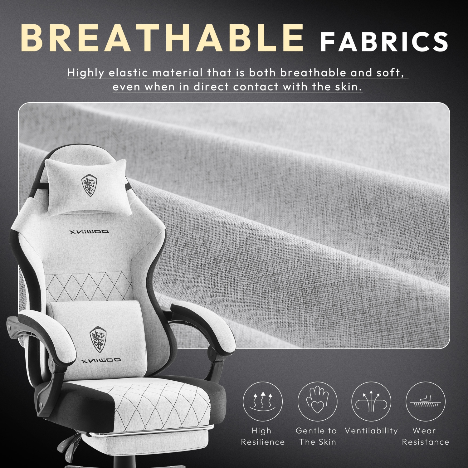 Dowinx Gaming Chair Fabric with Footrest, Ergonomic Computer Chair with Massage Lumbar Support, Big and Tall Game Chair for Adults, Home Office Chair