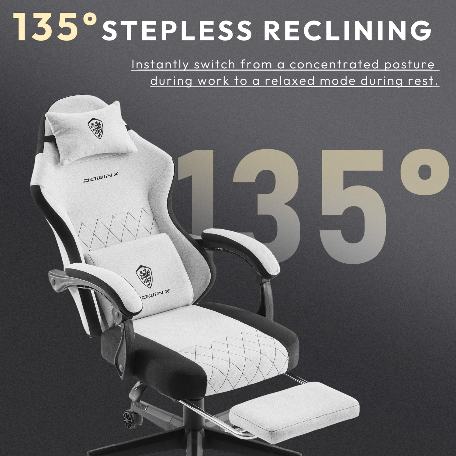 Dowinx Gaming Chair Fabric with Footrest, Ergonomic Computer Chair with Massage Lumbar Support, Big and Tall Game Chair for Adults, Home Office Chair