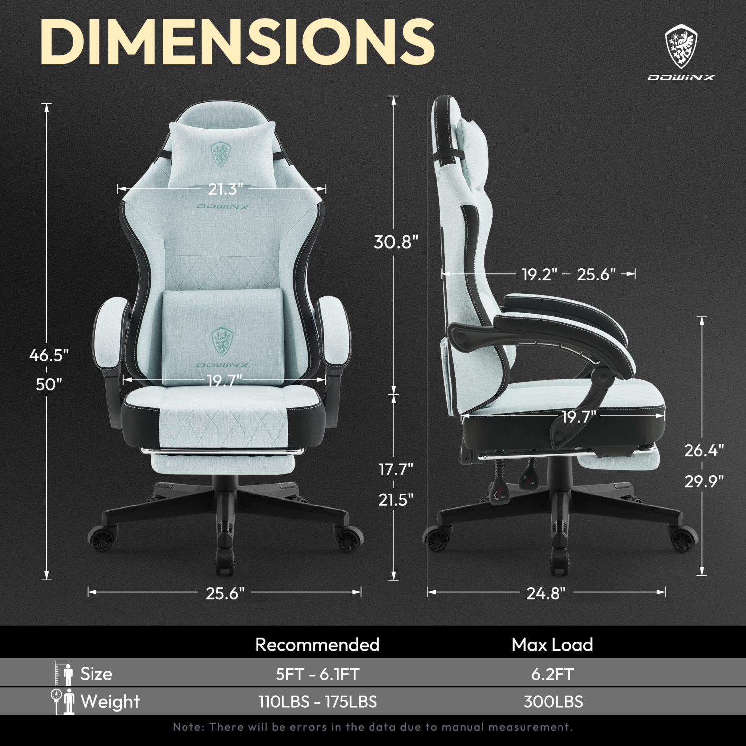 Dowinx Gaming Chair Fabric with Footrest, Ergonomic Computer Chair with Massage Lumbar Support, Big and Tall Game Chair for Adults, Home Office Chair