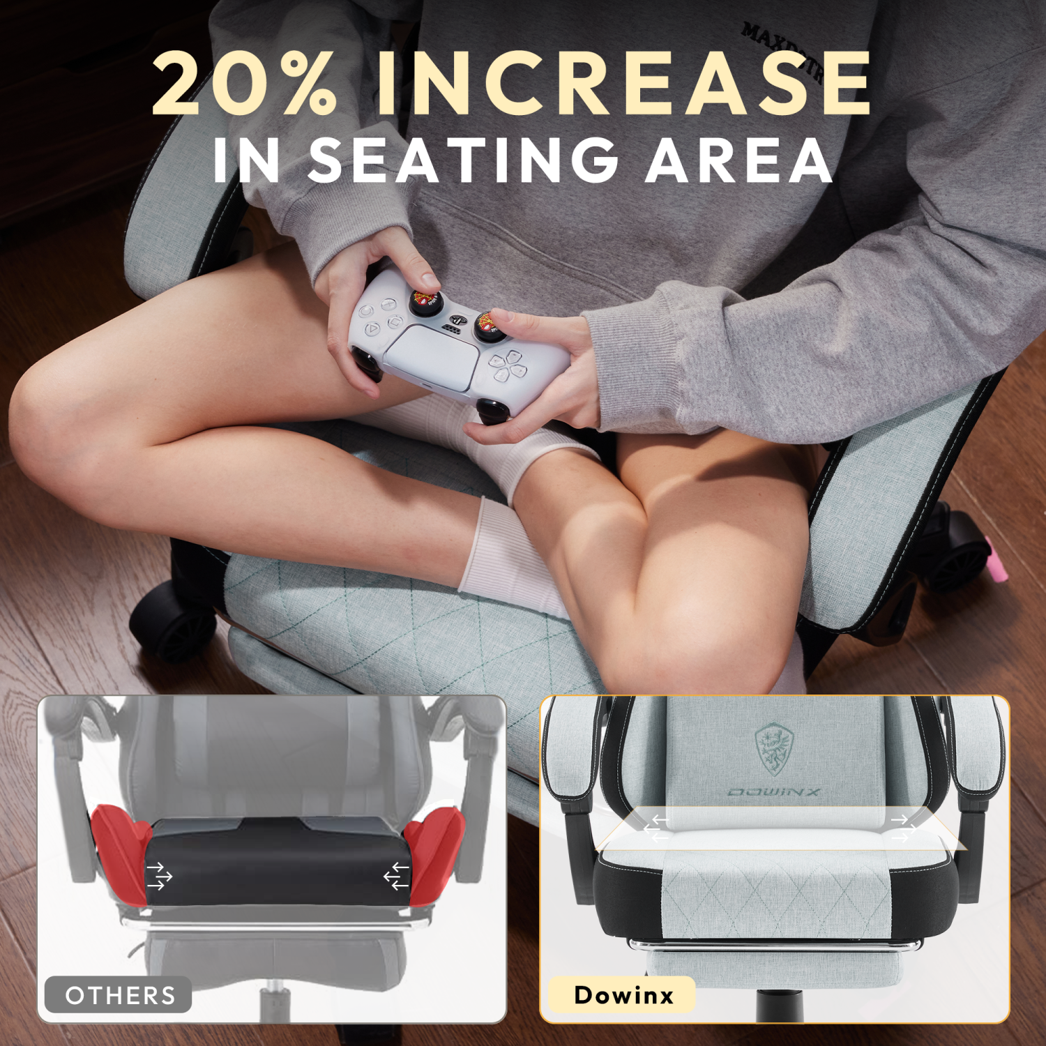 Dowinx Gaming Chair Fabric with Footrest, Ergonomic Computer Chair with Massage Lumbar Support, Big and Tall Game Chair for Adults, Home Office Chair