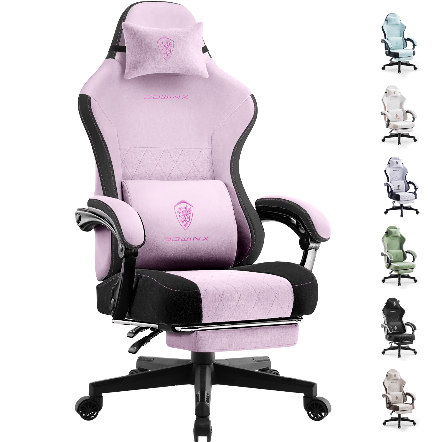 Dowinx Gaming Chair Fabric with Footrest, Ergonomic Computer Chair with Massage Lumbar Support, Big and Tall Game Chair for Adults, Home Office Chair