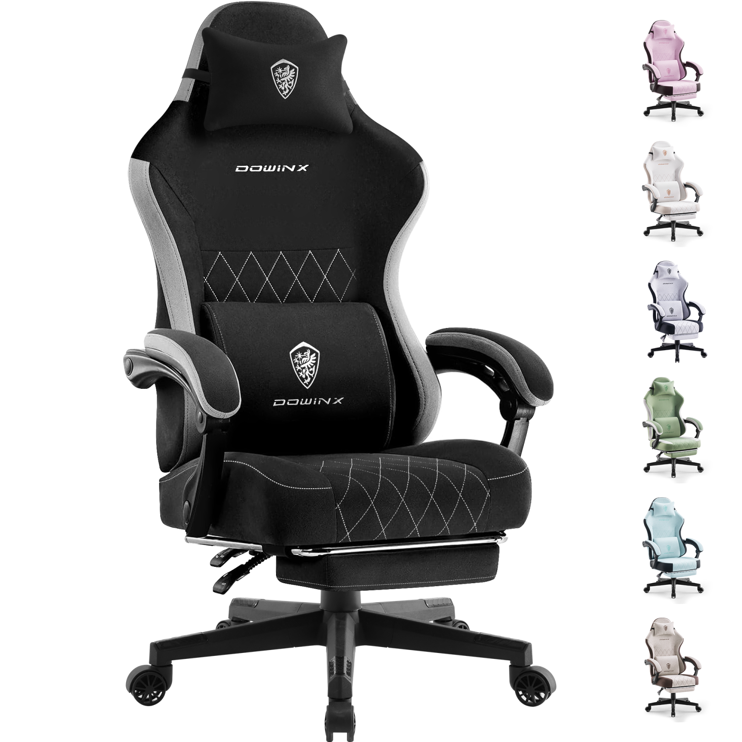 Dowinx Gaming Chair Fabric with Footrest, Ergonomic Computer Chair with Massage Lumbar Support, Big and Tall Game Chair for Adults, Home Office Chair