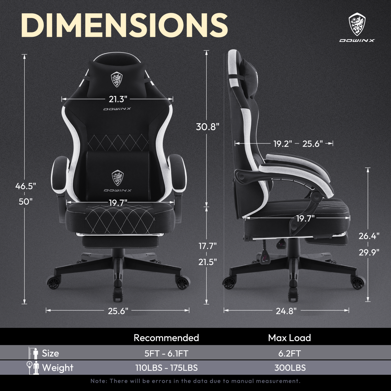 Dowinx Gaming Chair Fabric with Footrest, Ergonomic Computer Chair with Massage Lumbar Support, Big and Tall Game Chair for Adults, Home Office Chair