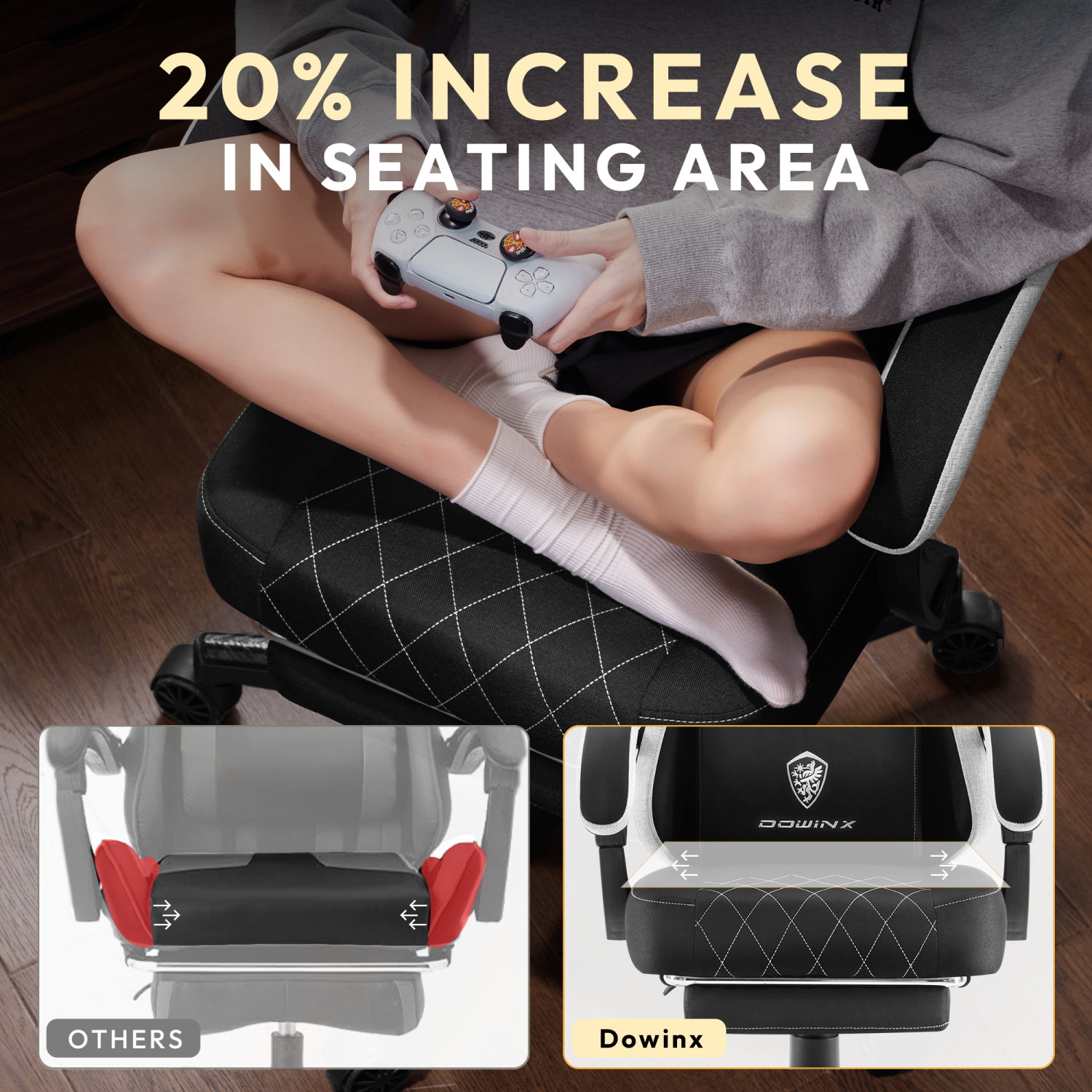 Dowinx Gaming Chair Fabric with Footrest, Ergonomic Computer Chair with Massage Lumbar Support, Big and Tall Game Chair for Adults, Home Office Chair