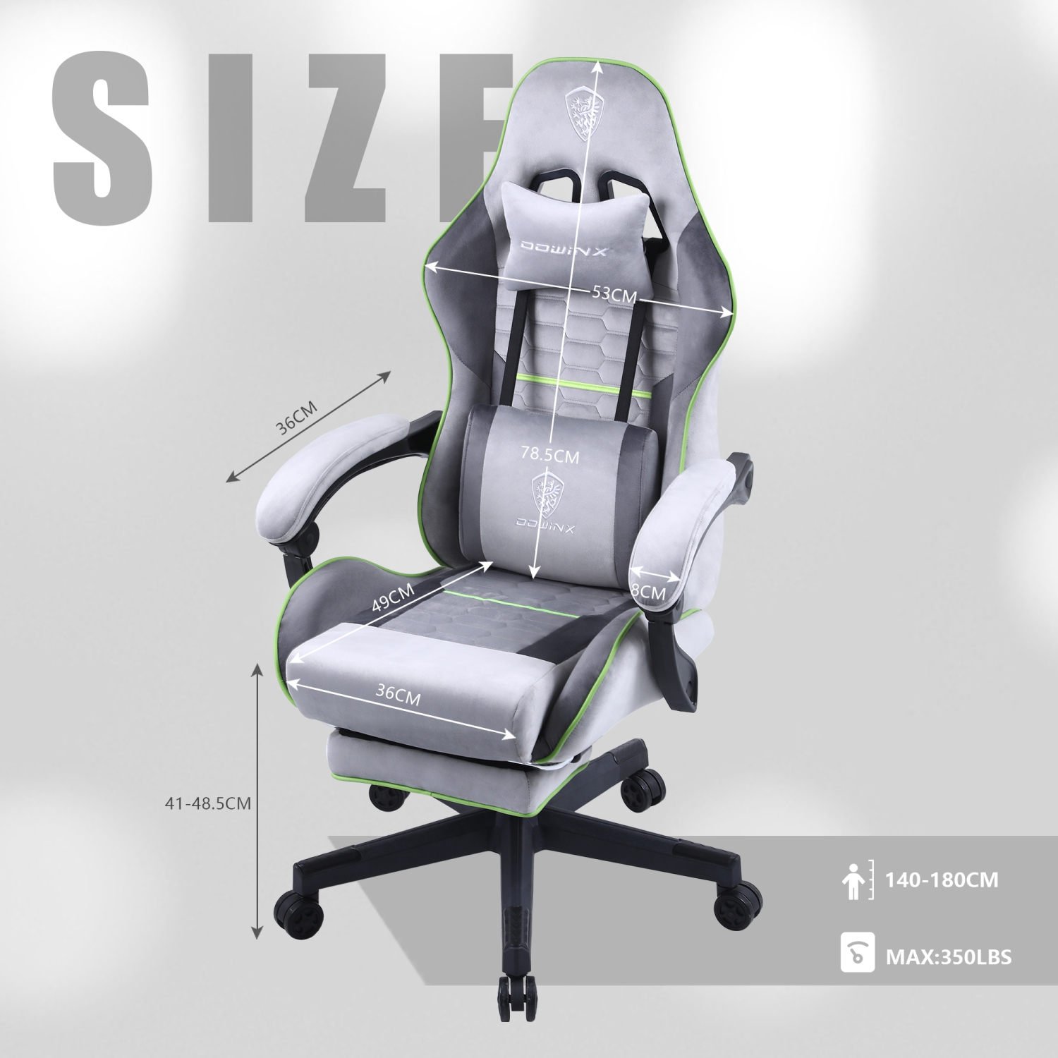 Fauteuil de jeu Dowinx, fauteuil de bureau en tissu avec coussin à ressorts ensachés, tissu de fauteuil de massage avec appuie-tête, fauteuil