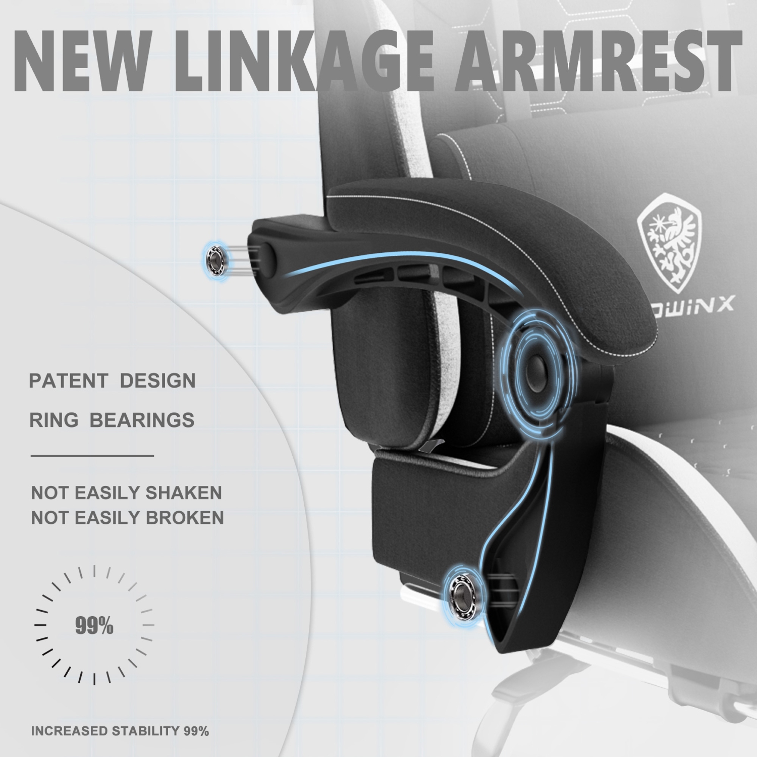 Fauteuil de jeu Dowinx, fauteuil de bureau en tissu avec coussin à ressorts ensachés, tissu de fauteuil de massage avec appuie-tête, fauteuil