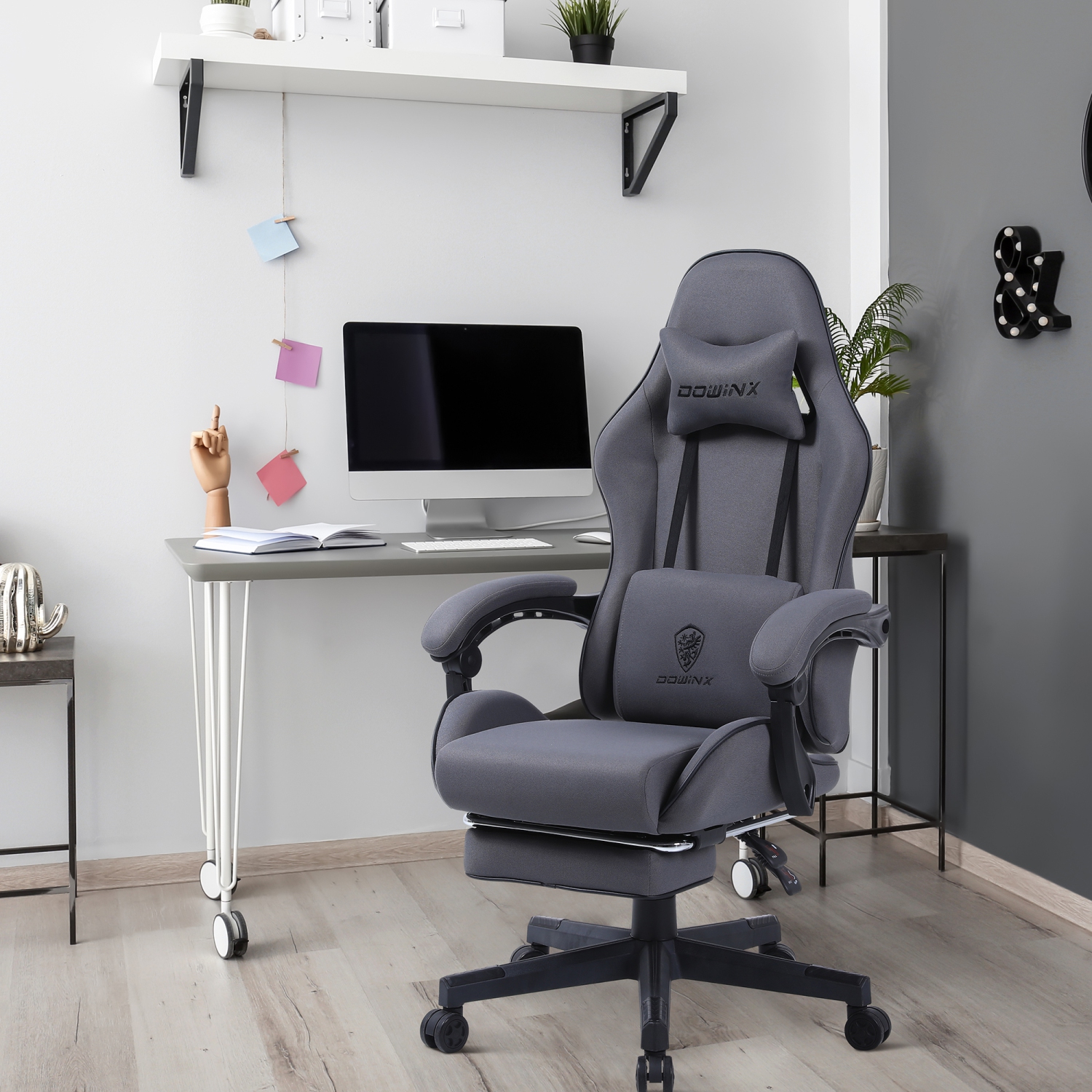 Fauteuil de jeu Dowinx, fauteuil de bureau en tissu avec coussin à ressorts ensachés, tissu de fauteuil de massage avec appuie-tête, fauteuil