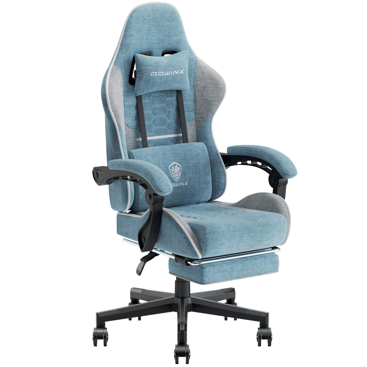 Fauteuil de jeu Dowinx, fauteuil de bureau en tissu avec coussin à ressorts ensachés, tissu de fauteuil de massage avec appuie-tête, fauteuil