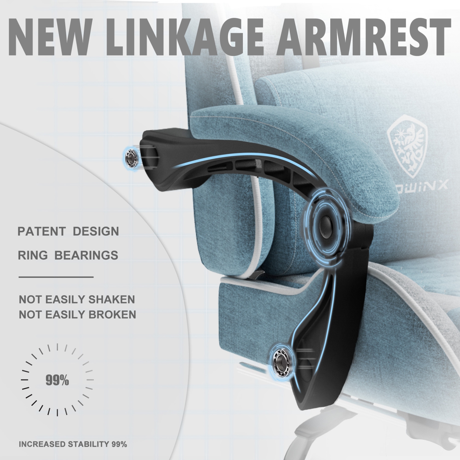 Fauteuil de jeu Dowinx, fauteuil de bureau en tissu avec coussin à ressorts ensachés, tissu de fauteuil de massage avec appuie-tête, fauteuil