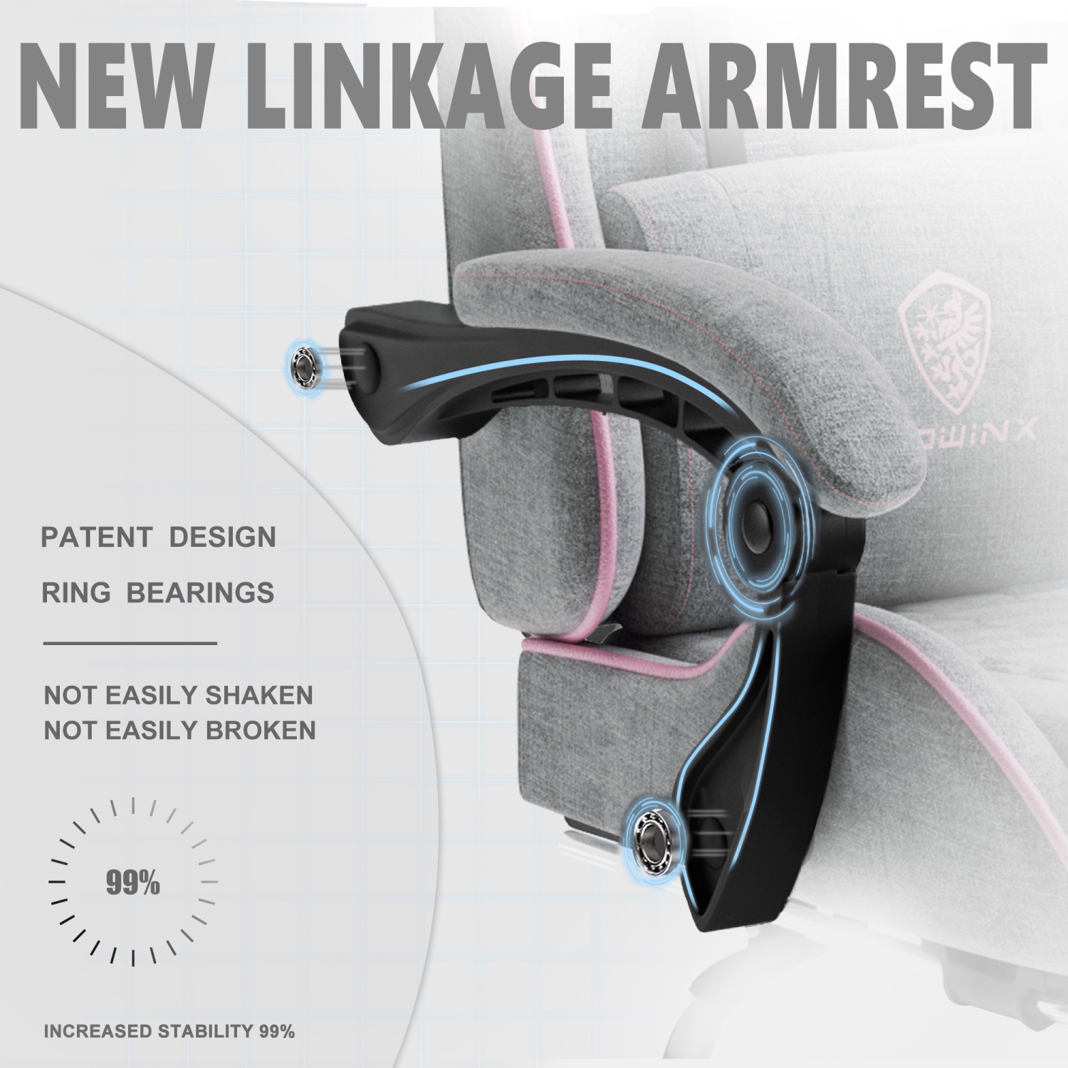 Fauteuil de jeu Dowinx, fauteuil de bureau en tissu avec coussin à ressorts ensachés, tissu de fauteuil de massage avec appuie-tête, fauteuil