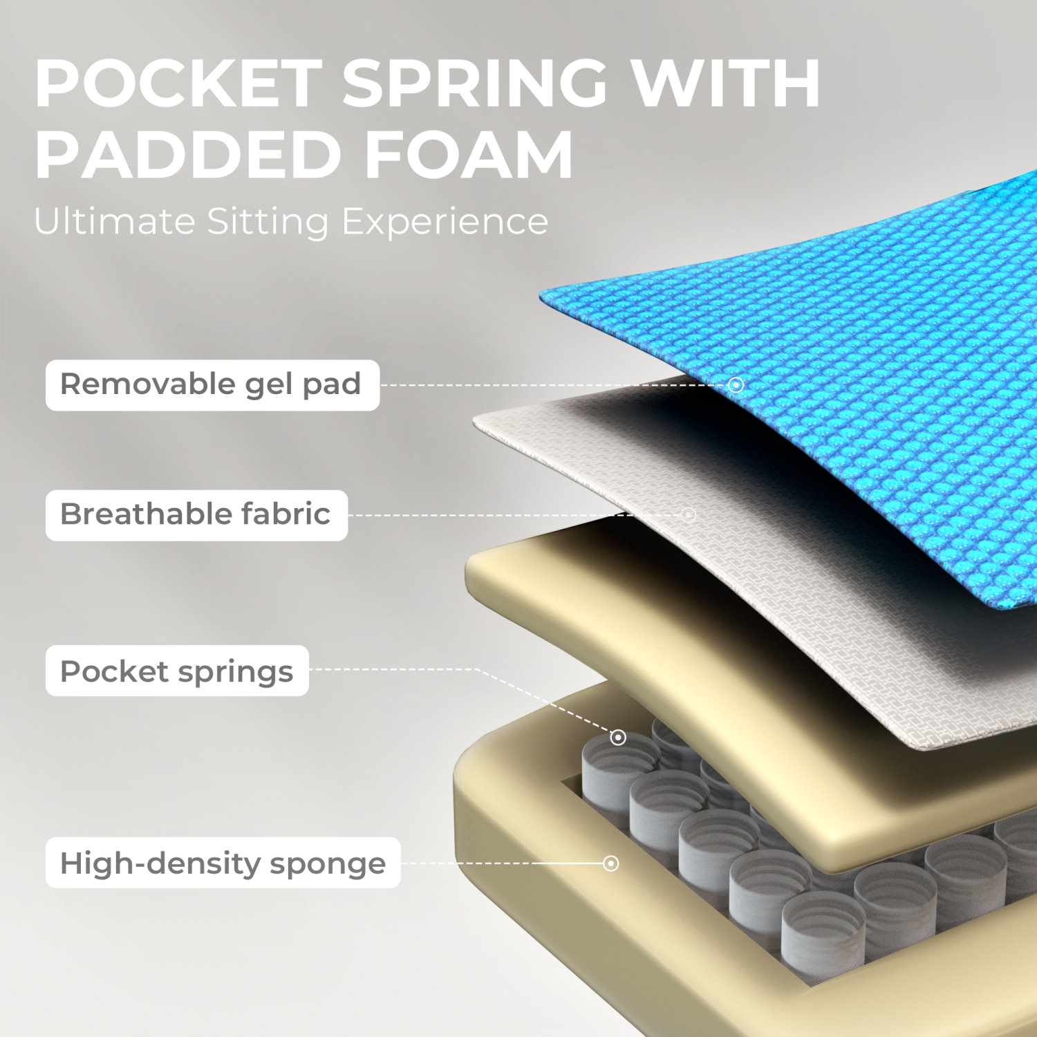 Fauteuil de jeu Dowinx en tissu respirant avec coussin à ressorts ensachés, fauteuil de bureau confortable avec coussin en gel et sacs de rangement,