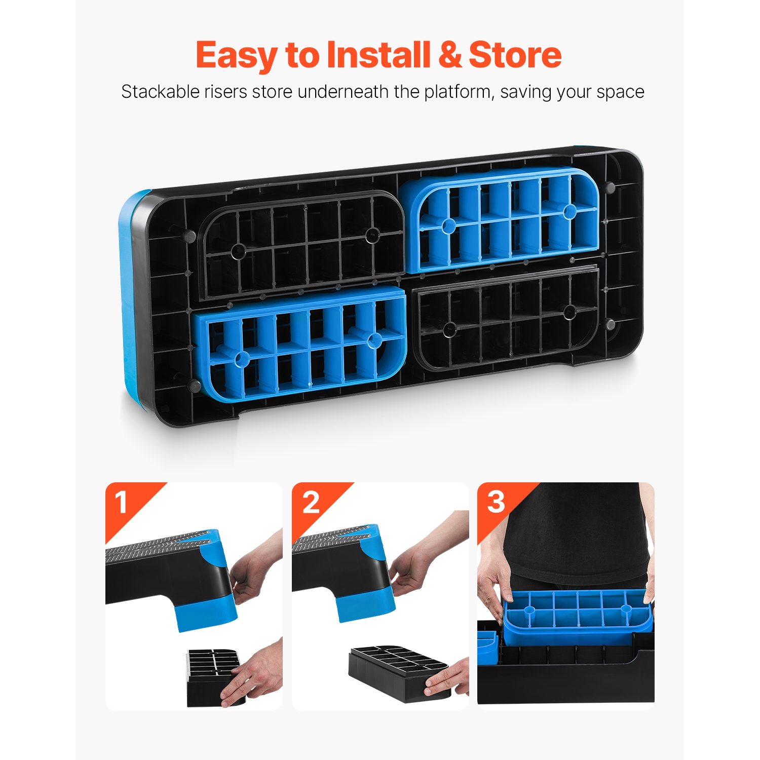 VEVOR 28-Inch Aerobic Exercise Step Platform, Workout Aerobic Stepper, Height Adjustable Fitness Training Step Deck Trainer with 4 Risers, Non-Slip