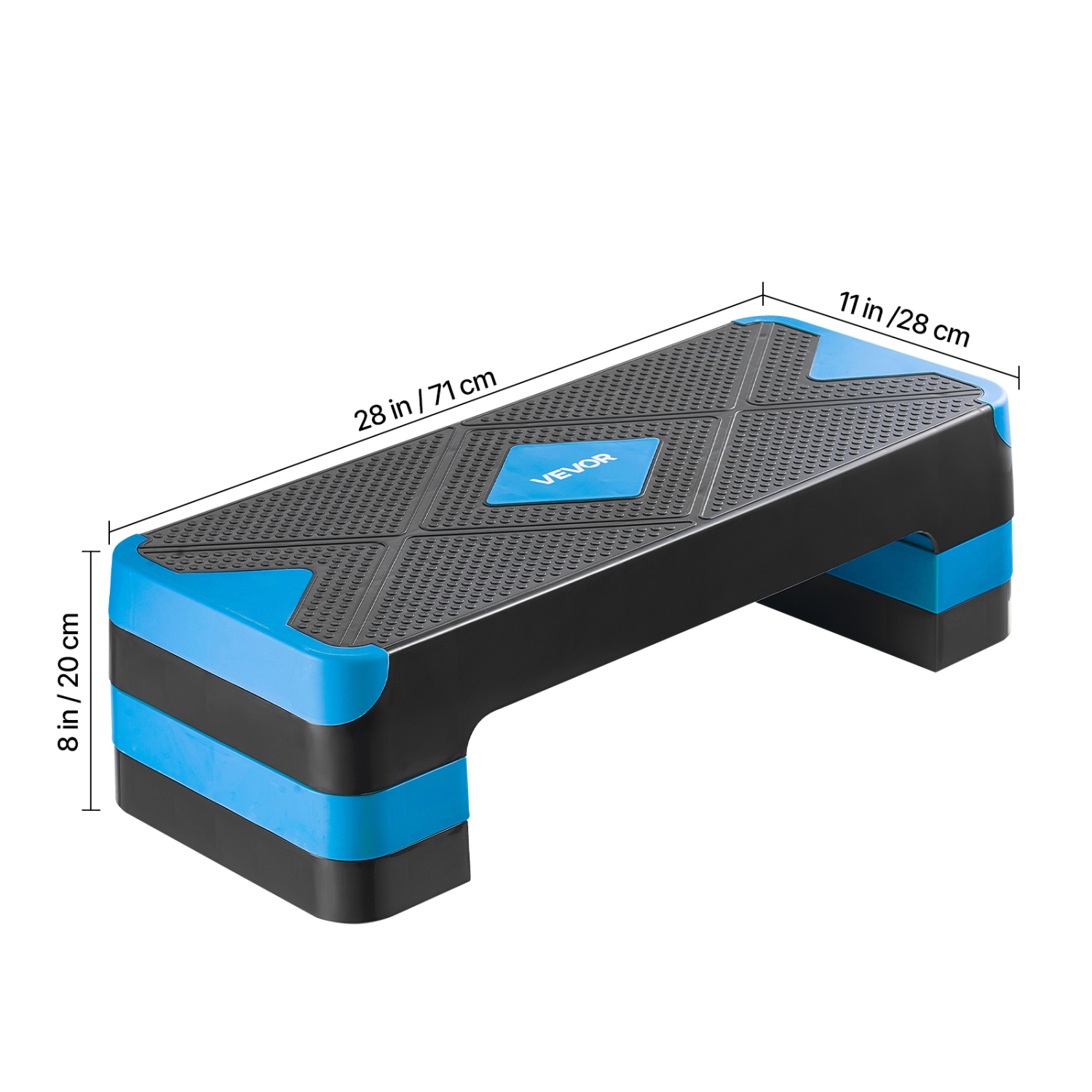 VEVOR 28-Inch Aerobic Exercise Step Platform, Workout Aerobic Stepper, Height Adjustable Fitness Training Step Deck Trainer with 4 Risers, Non-Slip