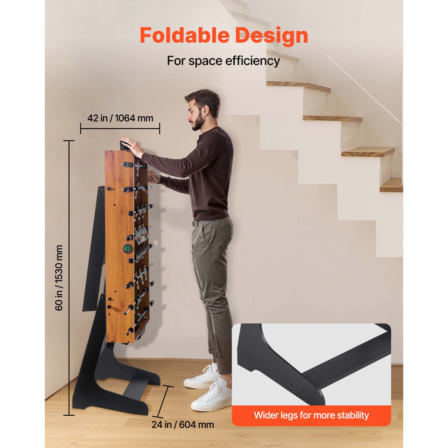 Table de soccer pliante VEVOR 42&nbsp;po, table de taille standard, tables de soccer intérieur pleine grandeur pour la maison, la famille et la salle