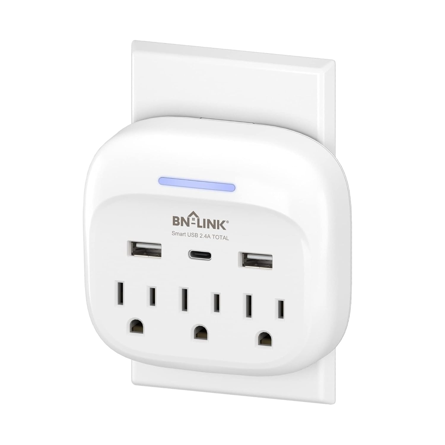 BN-LINK Multi Plug Outlet Extender with USB-C - 3 Outlets, 600J Surge Protector, Wall Plug Splitter for Home Office