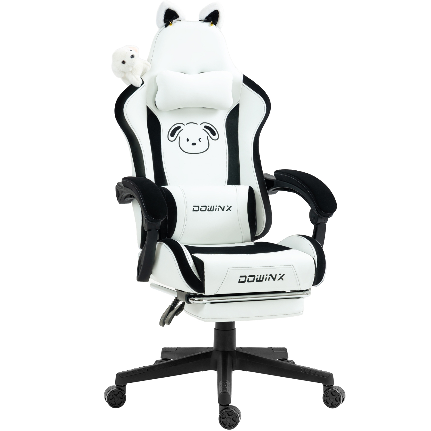 Fauteuil de jeu Dowinx aux oreilles de chat et au massage lombaire, fauteuil d'ordinateur ergonomique pour fille avec appuie-pieds et appuie-tête et