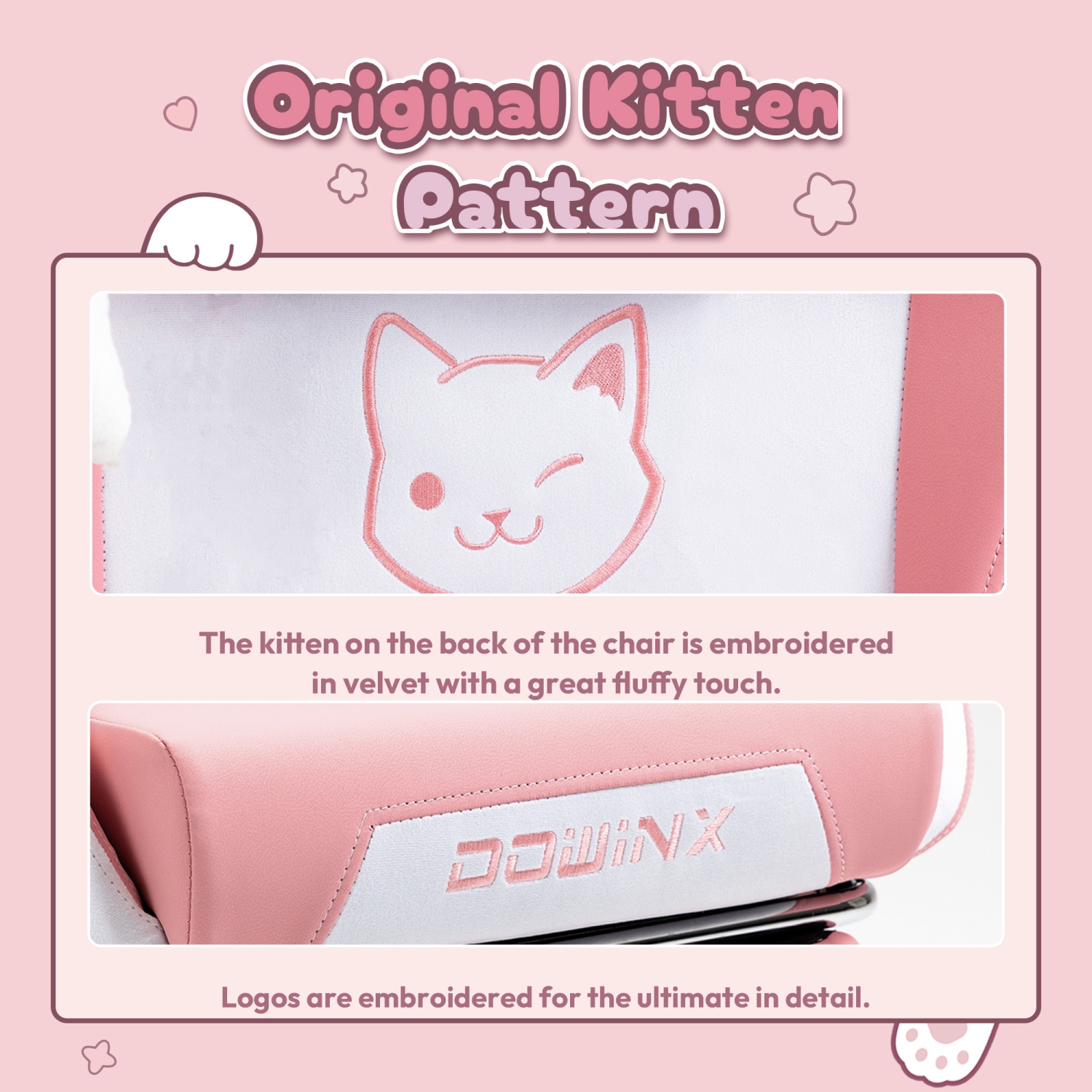 Dowinx Gaming Chair Cute with Cat Ears and Massage Lumbar Support, Ergonomic Computer Chair for Girl with Footrest and Headrest, Comfortable